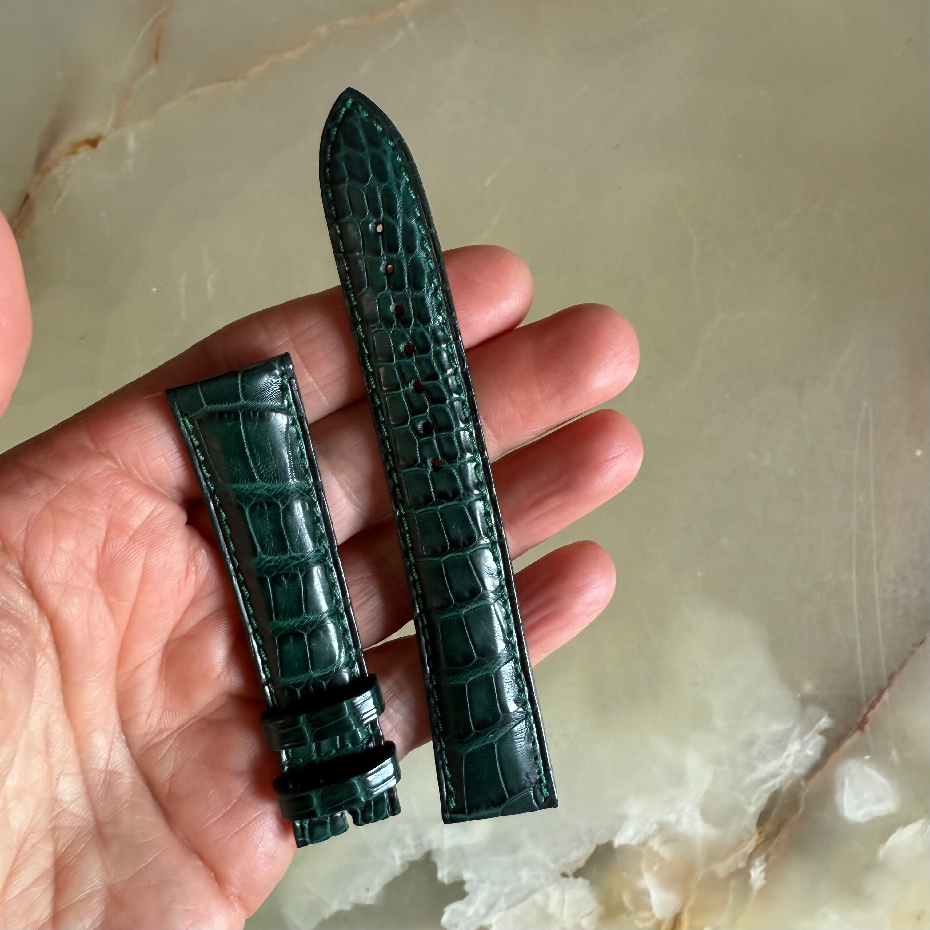 Authentic Breguet Green Crocodile Watch Strap Band 18.5mm Padded & Stitched