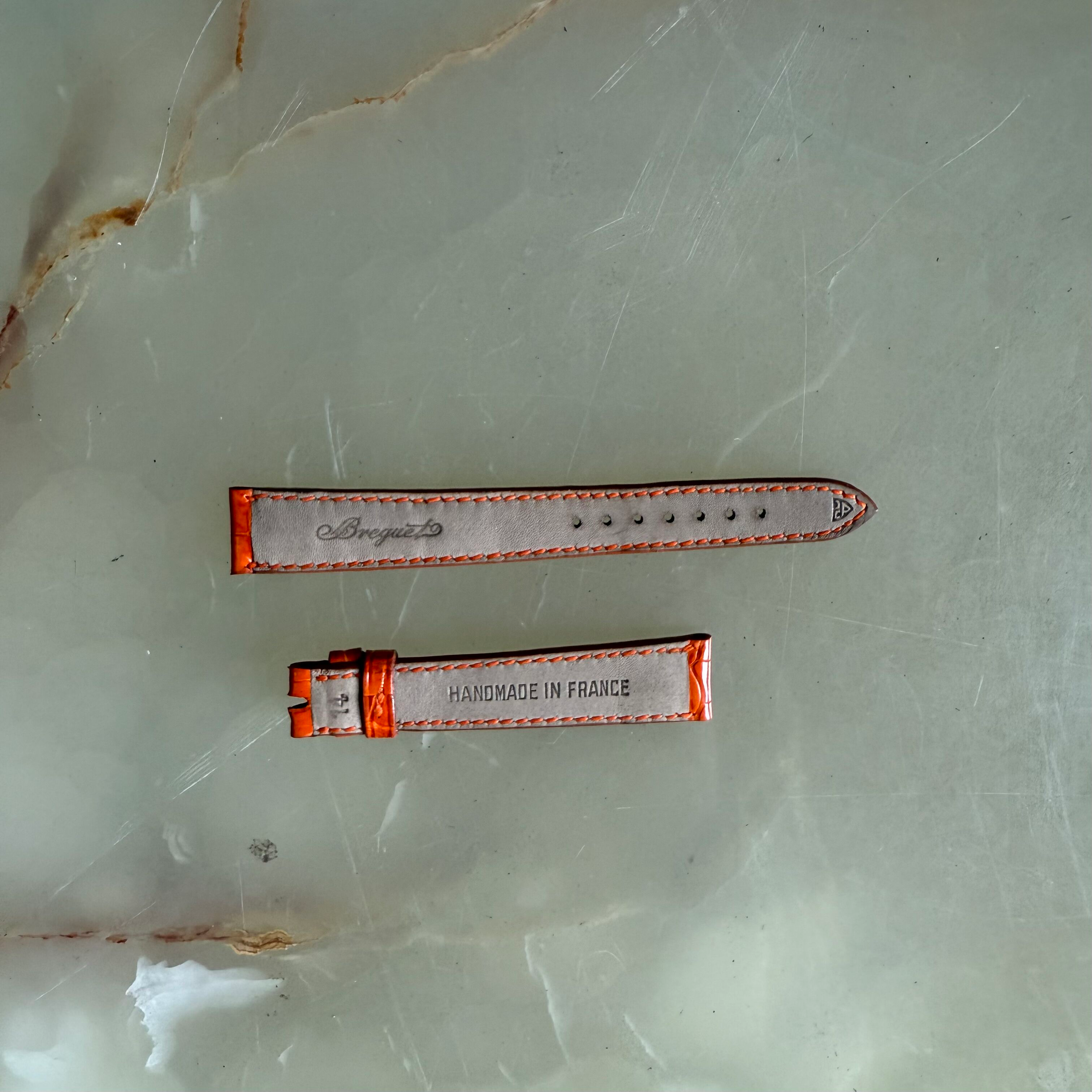 Authentic Breguet Orange Crocodile Watch Strap Band 15mm Padded & Stitched