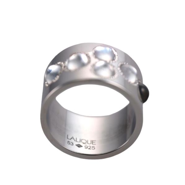Lalique Petillante Bubbly Sterling Silver Clear Crystal Wide Band Ring 10146800