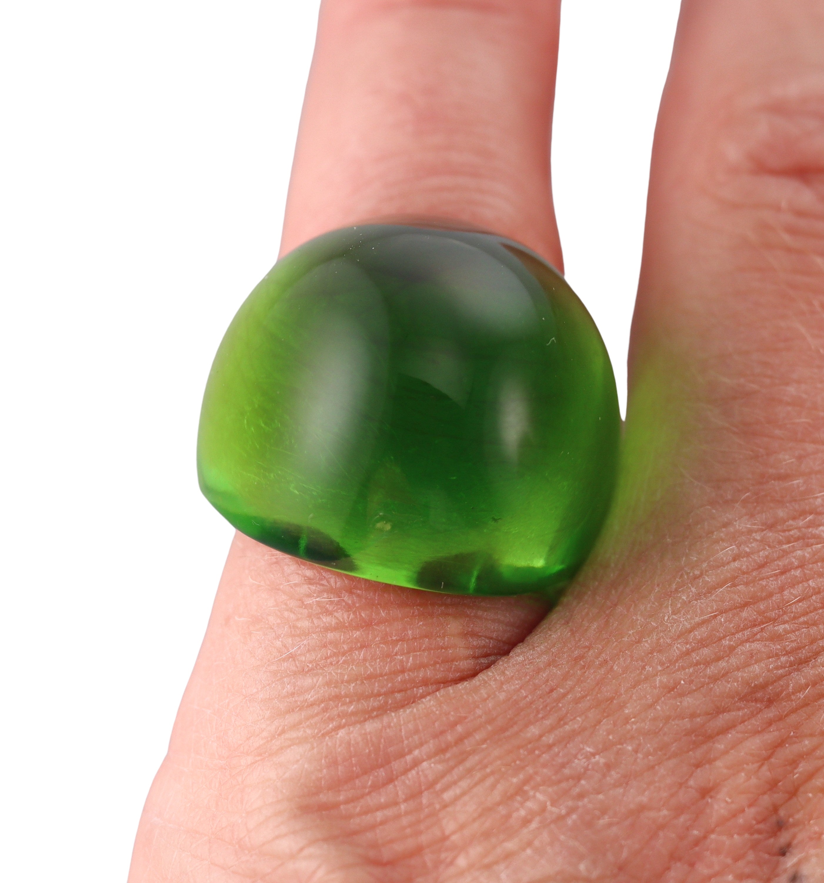 Lalique Cabochon Signet Green Crystal Ring 047479