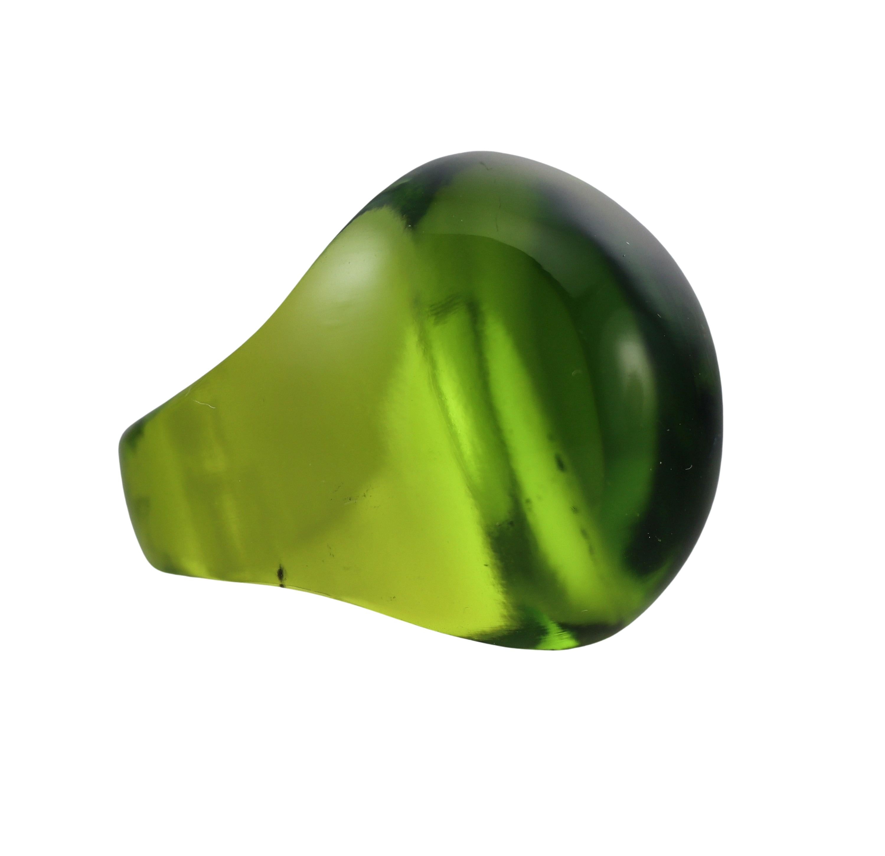 Lalique Cabochon Signet Green Crystal Ring 028157