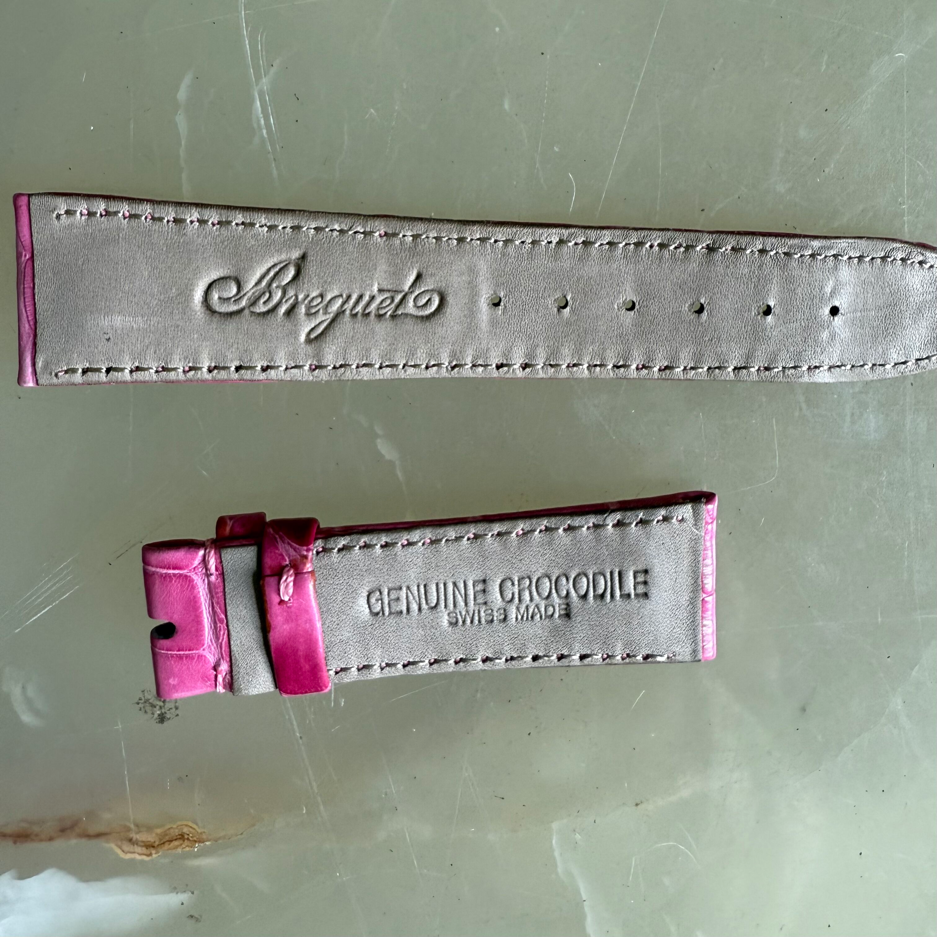 Authentic Breguet Pink Crocodile Watch Strap Band 19mm Padded & Stitched