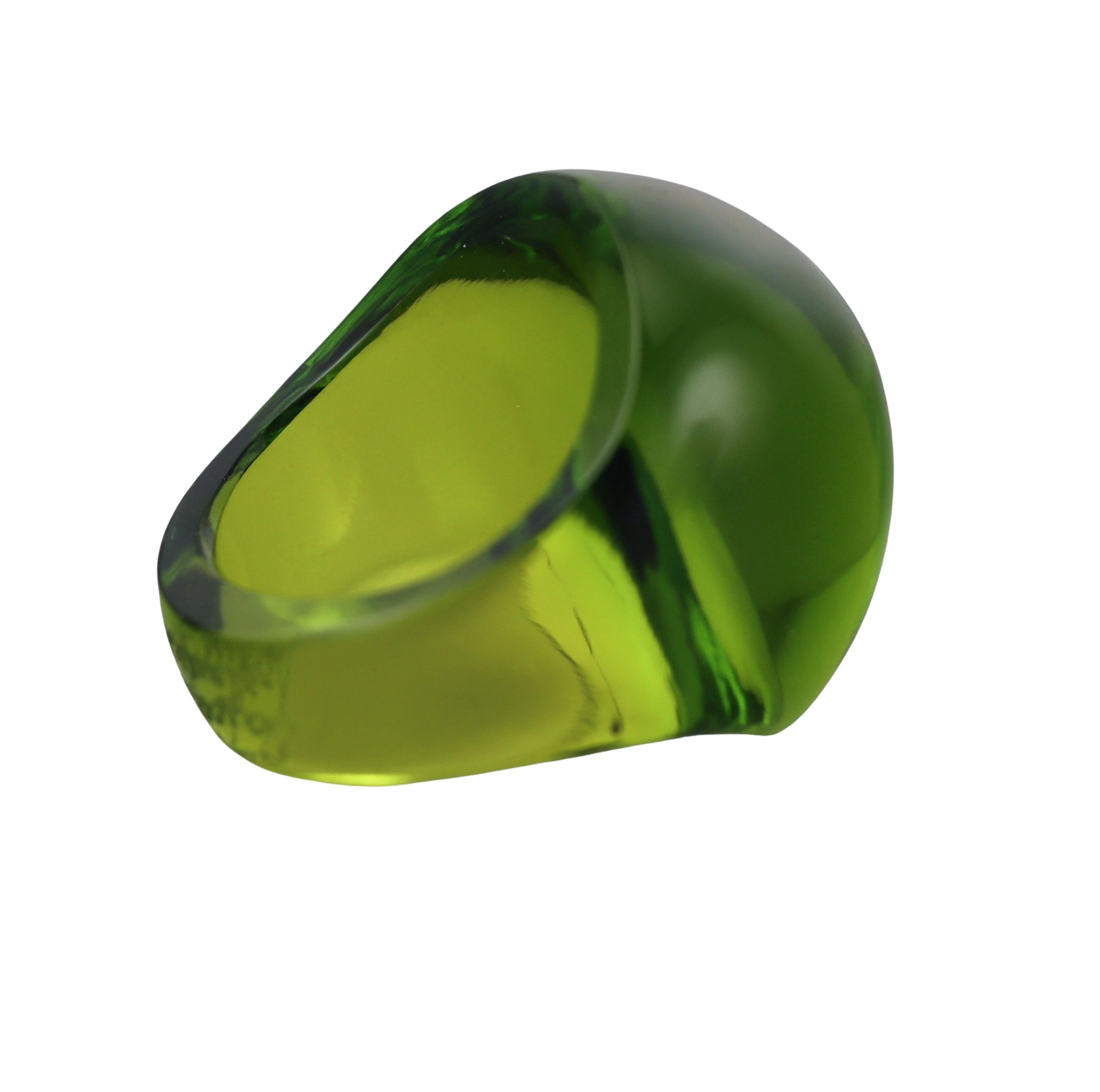 Lalique Cabochon Signet Green Crystal Ring 028157