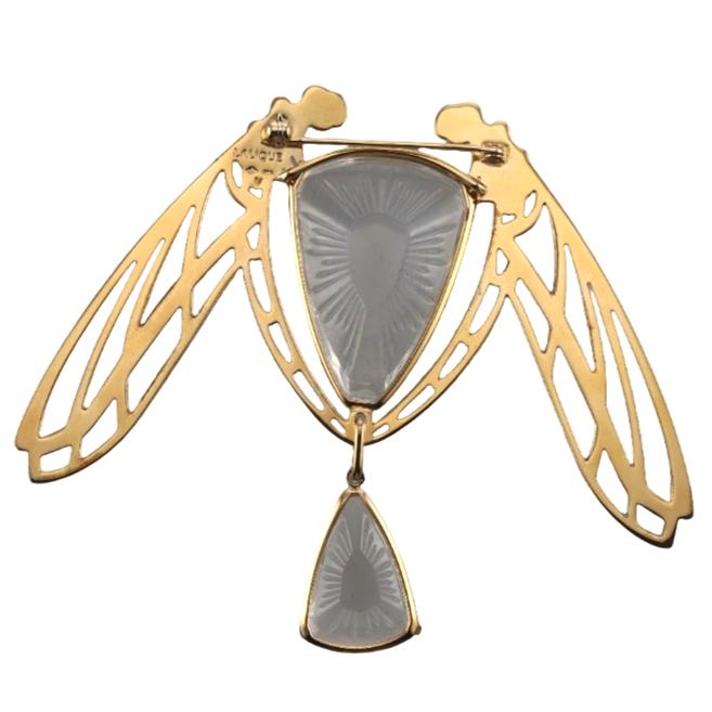 Lalique Ice Light Clear Crystal Gold Plated Silver Dragonfly Brooch 10041200