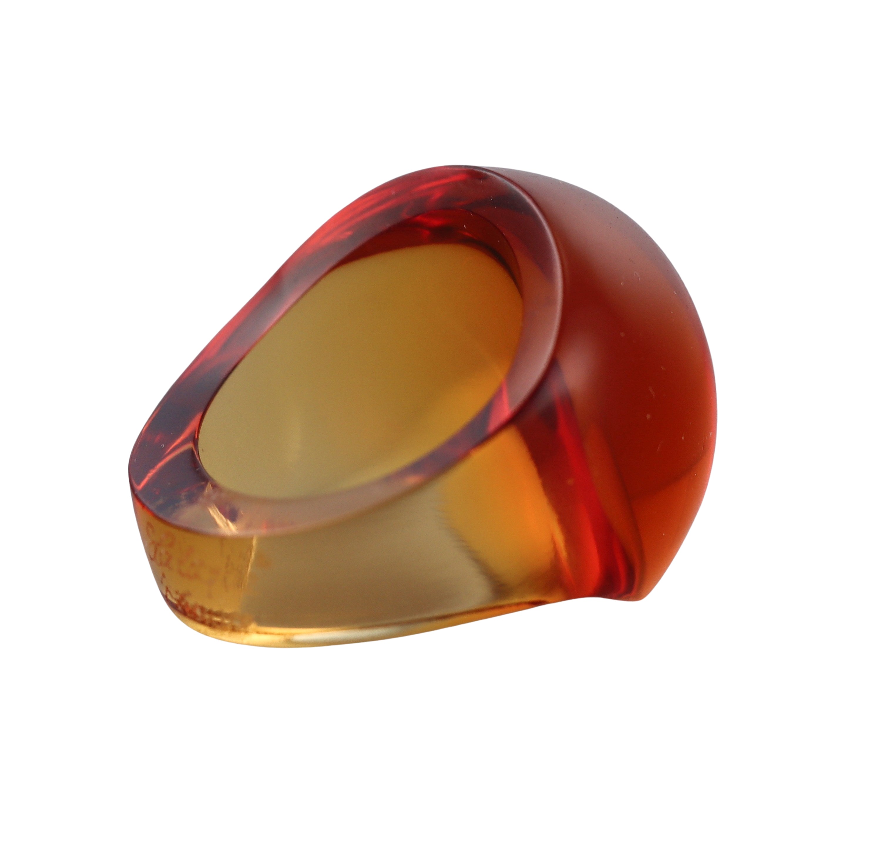 Lalique Cabochon Signet Cognac Crystal Ring 028172