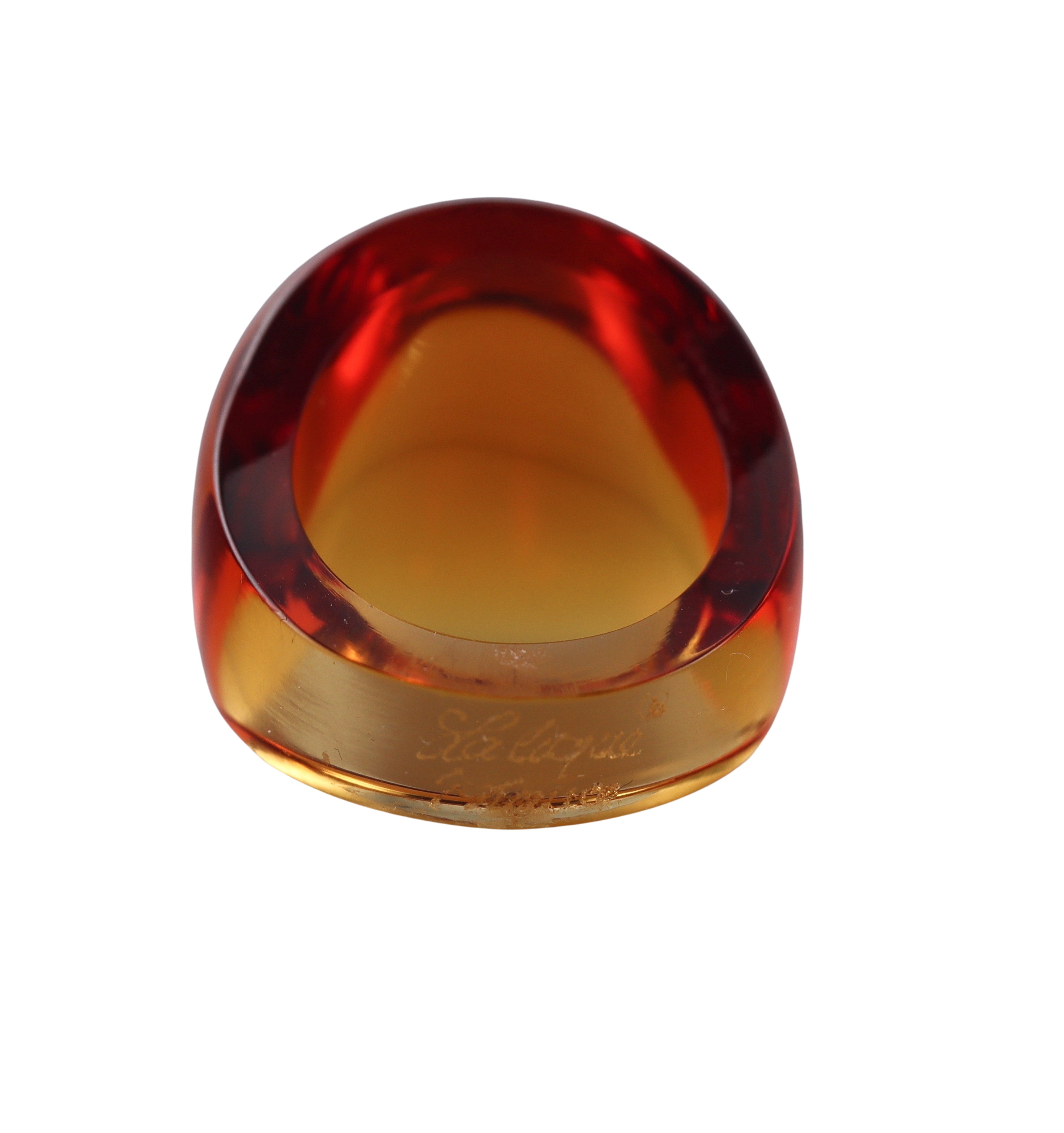 Lalique Cabochon Signet Cognac Crystal Ring 028172