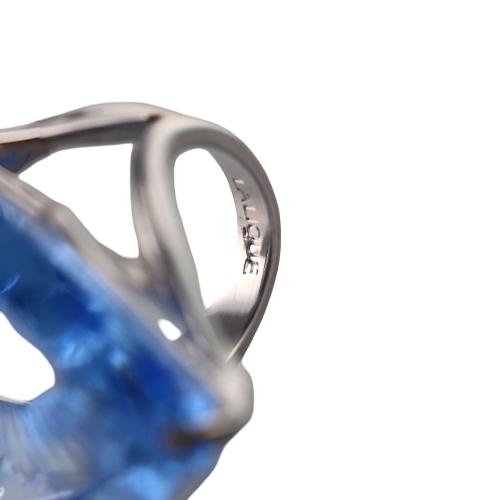 Lalique Ice Light Blue Crystal Sterling Silver Ring 10042700