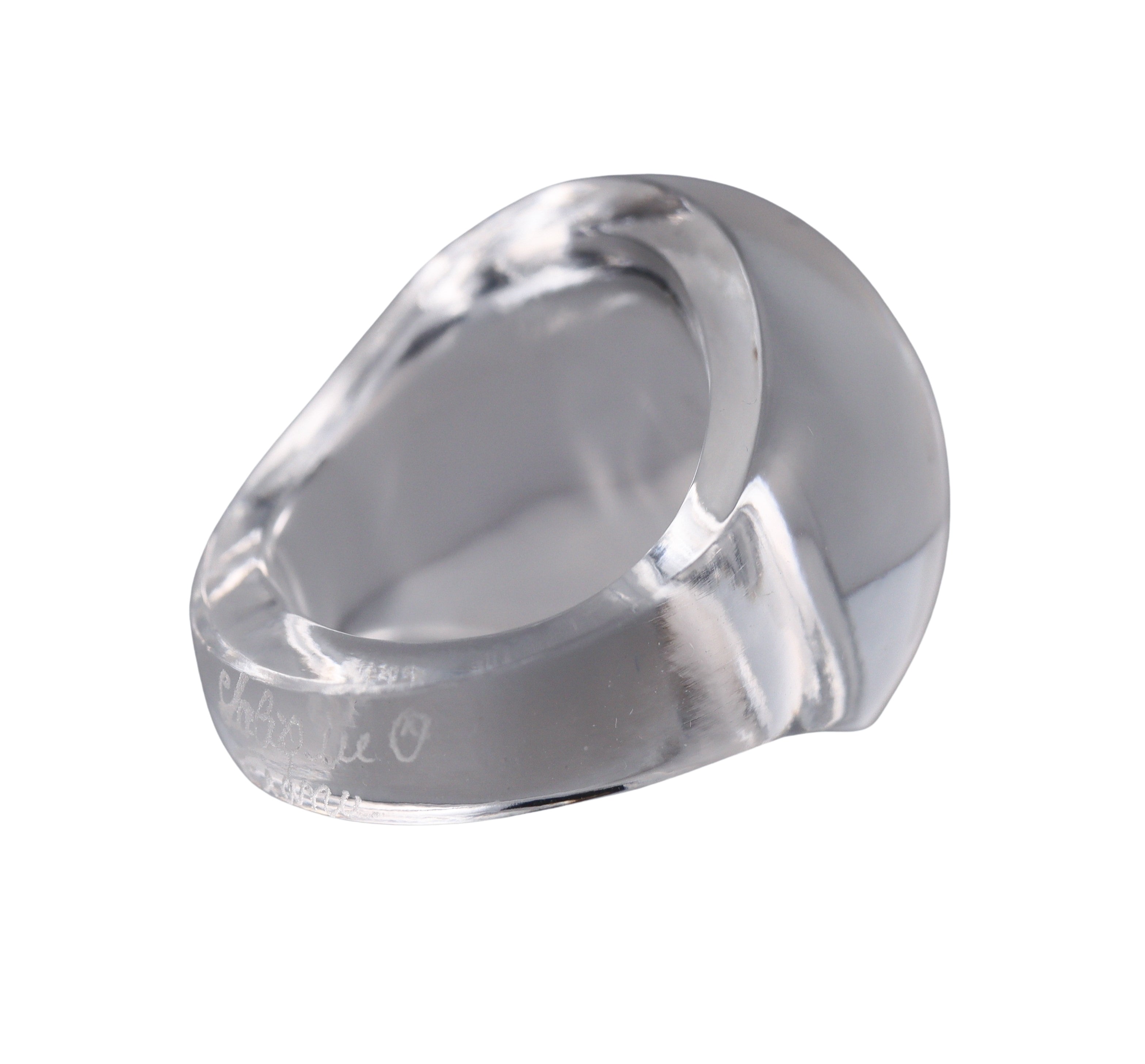 Lalique Cabochon Signet Clear Crystal Ring 016166