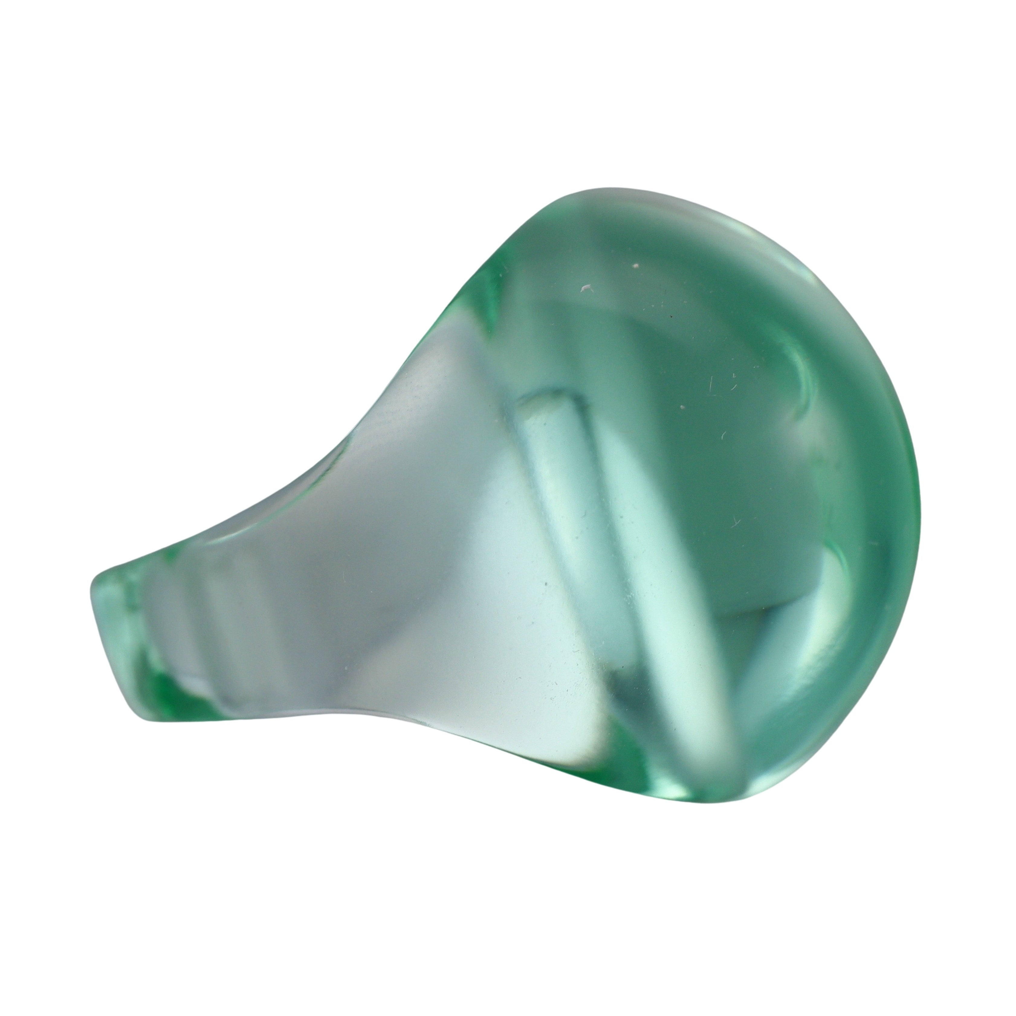 Lalique Cabochon Signet Light Green Crystal Ring 032703