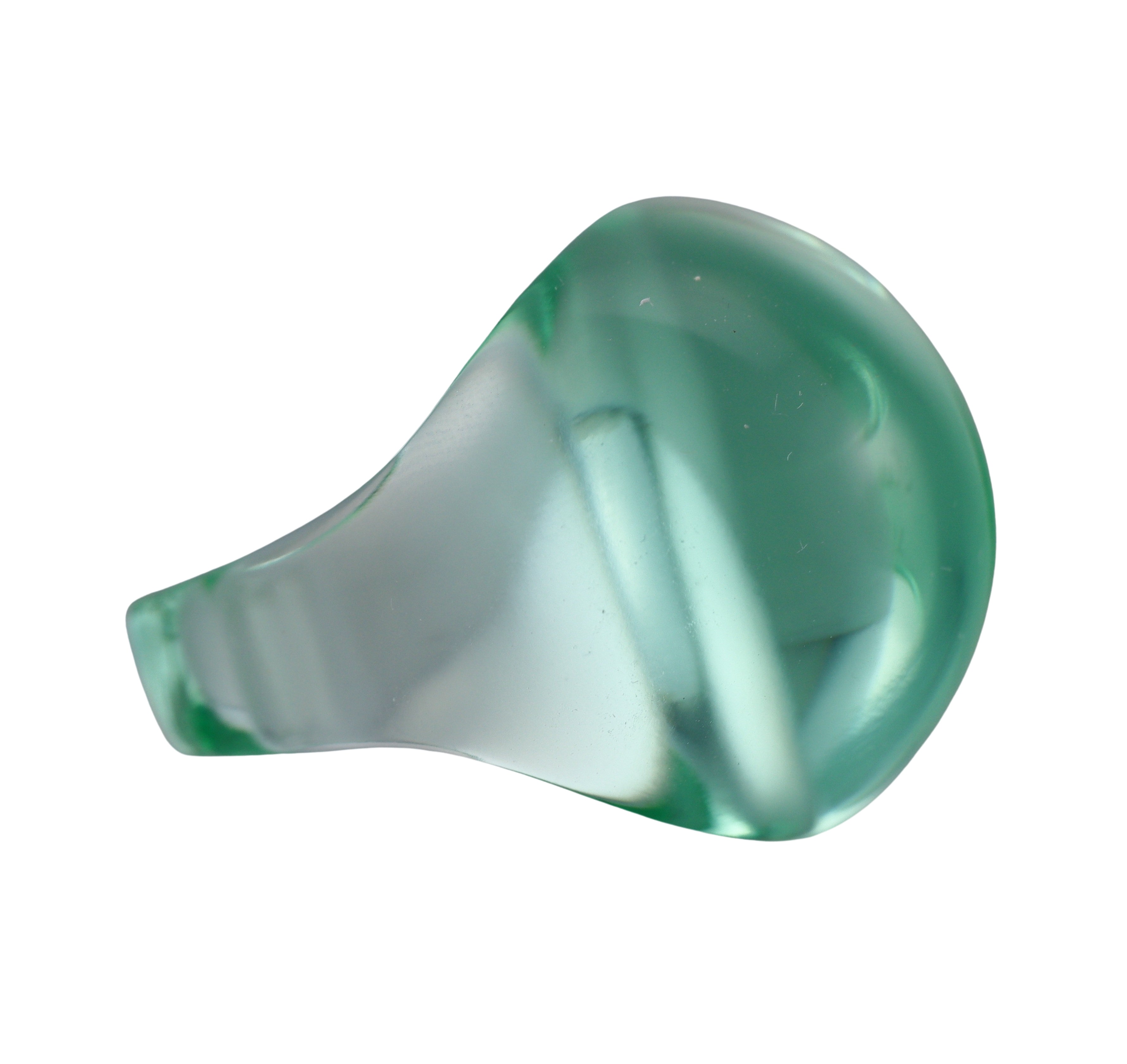 Lalique Cabochon Signet Light Green Crystal Ring 032703