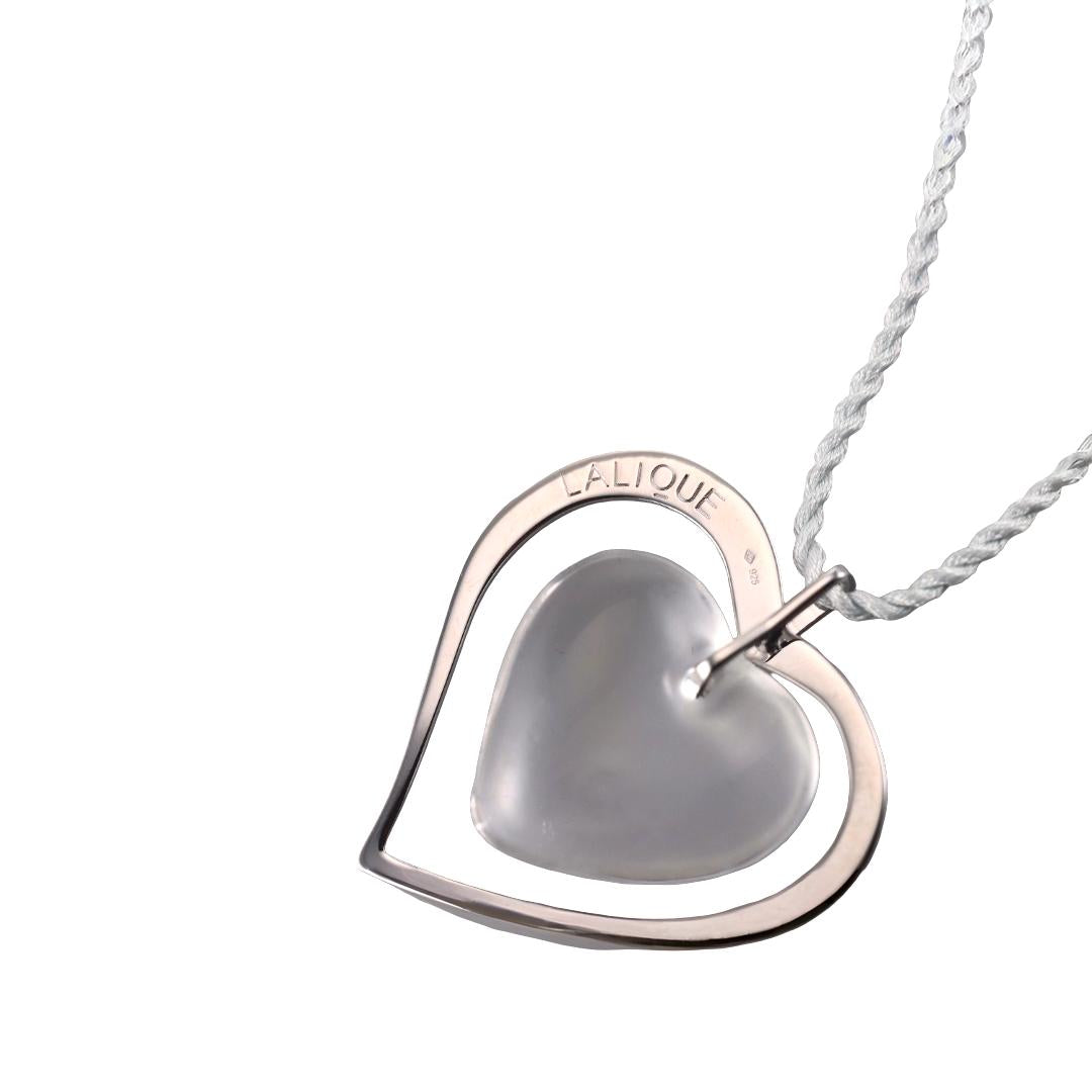 Lalique Amour Pour la Vie Heart Clear Crystal Silver Cord Necklace 10035500