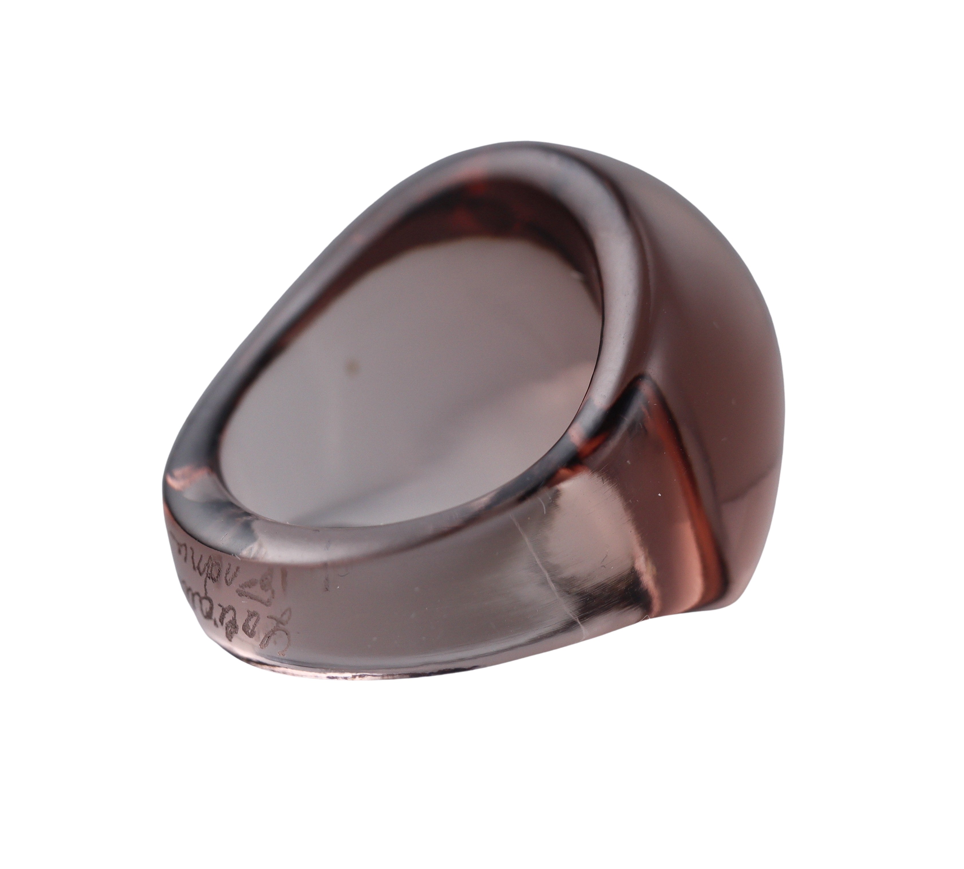 Lalique Cabochon Signet Light Brown Crystal Ring 028174