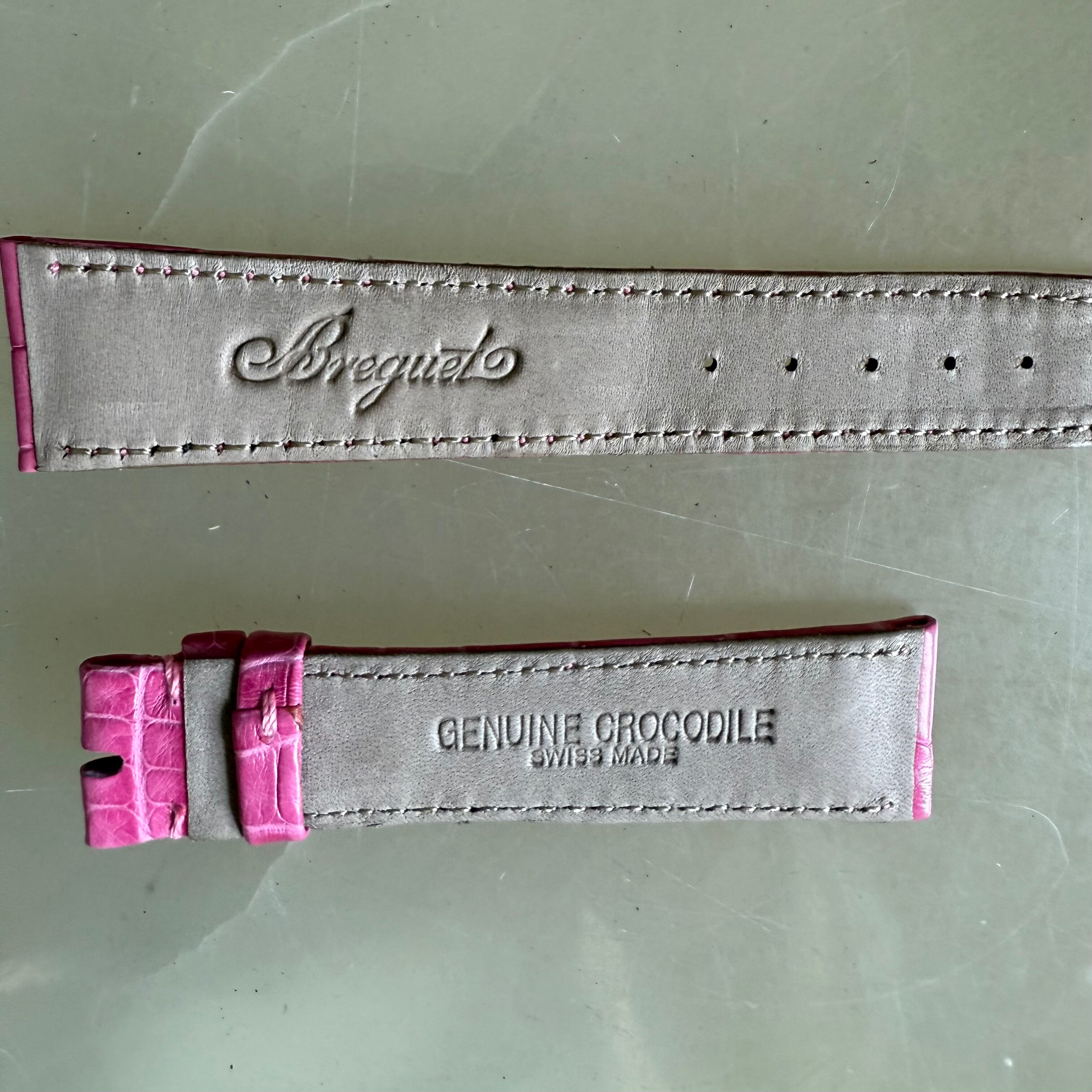 Authentic Breguet Pink Crocodile Watch Strap Band 19mm Padded & Stitched