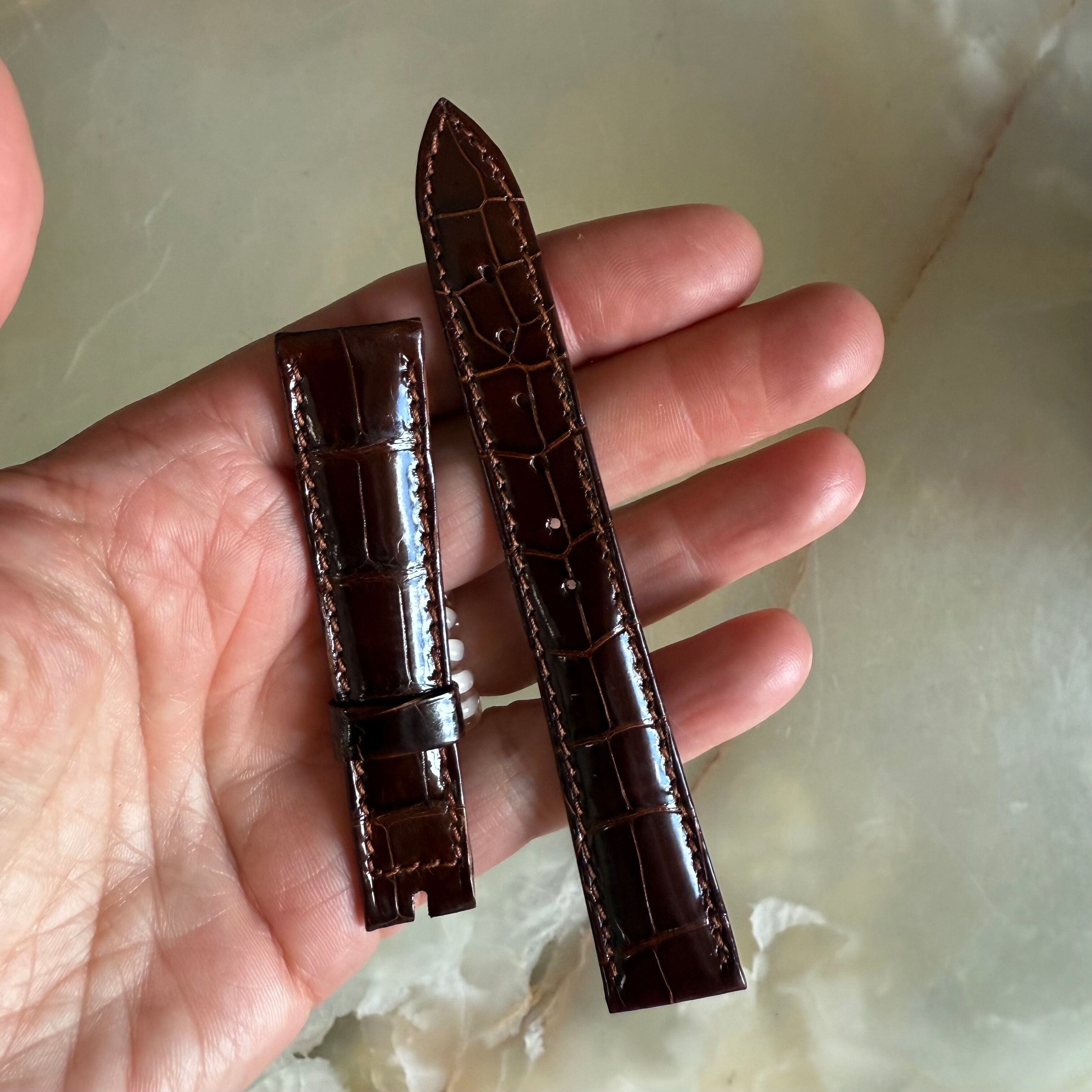 Authentic Breguet Shiny Brown Crocodile Watch Strap Band 17mm Padded & Stitched