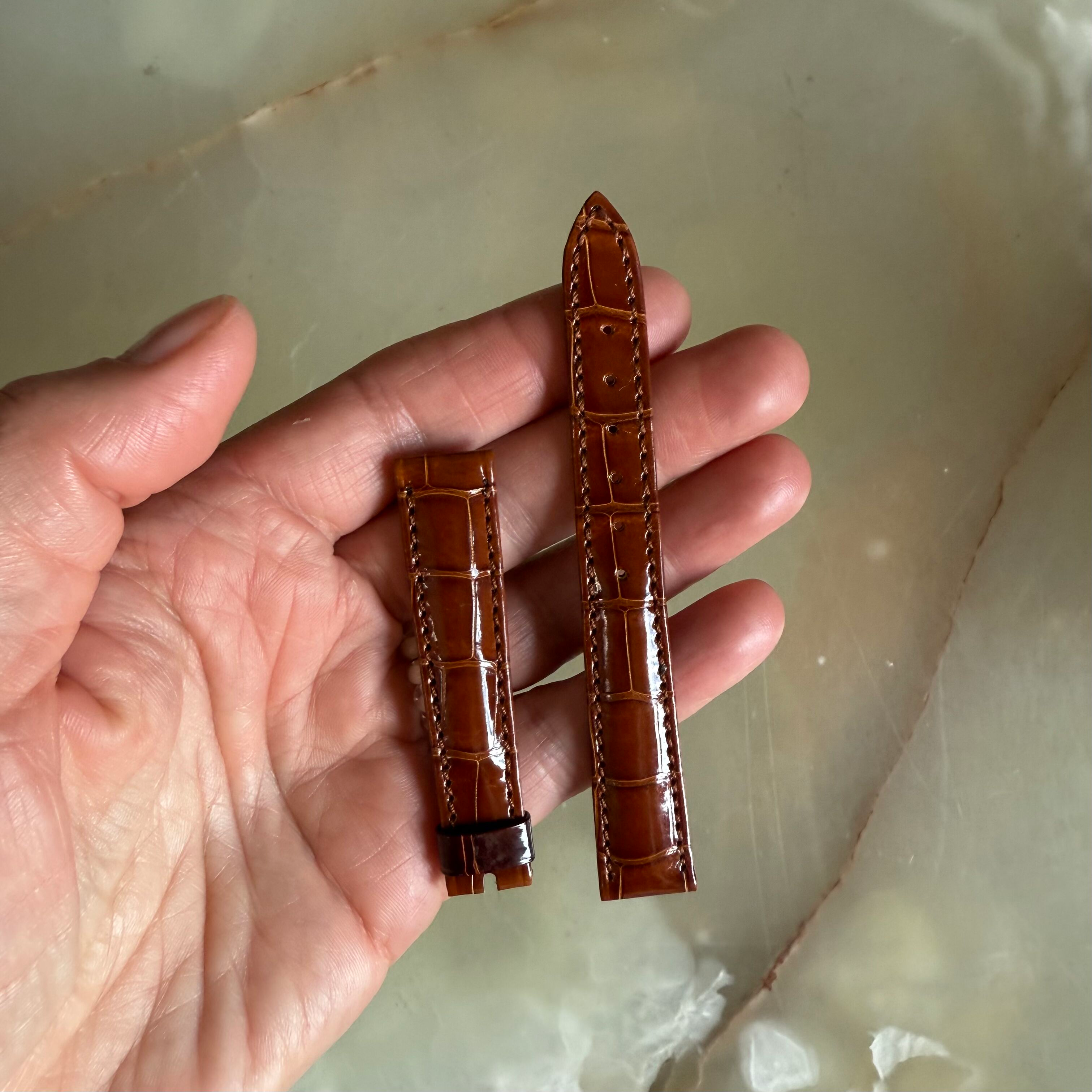 Authentic Breguet Shiny Brown Crocodile Watch Strap Band 14mm Padded & Stitched