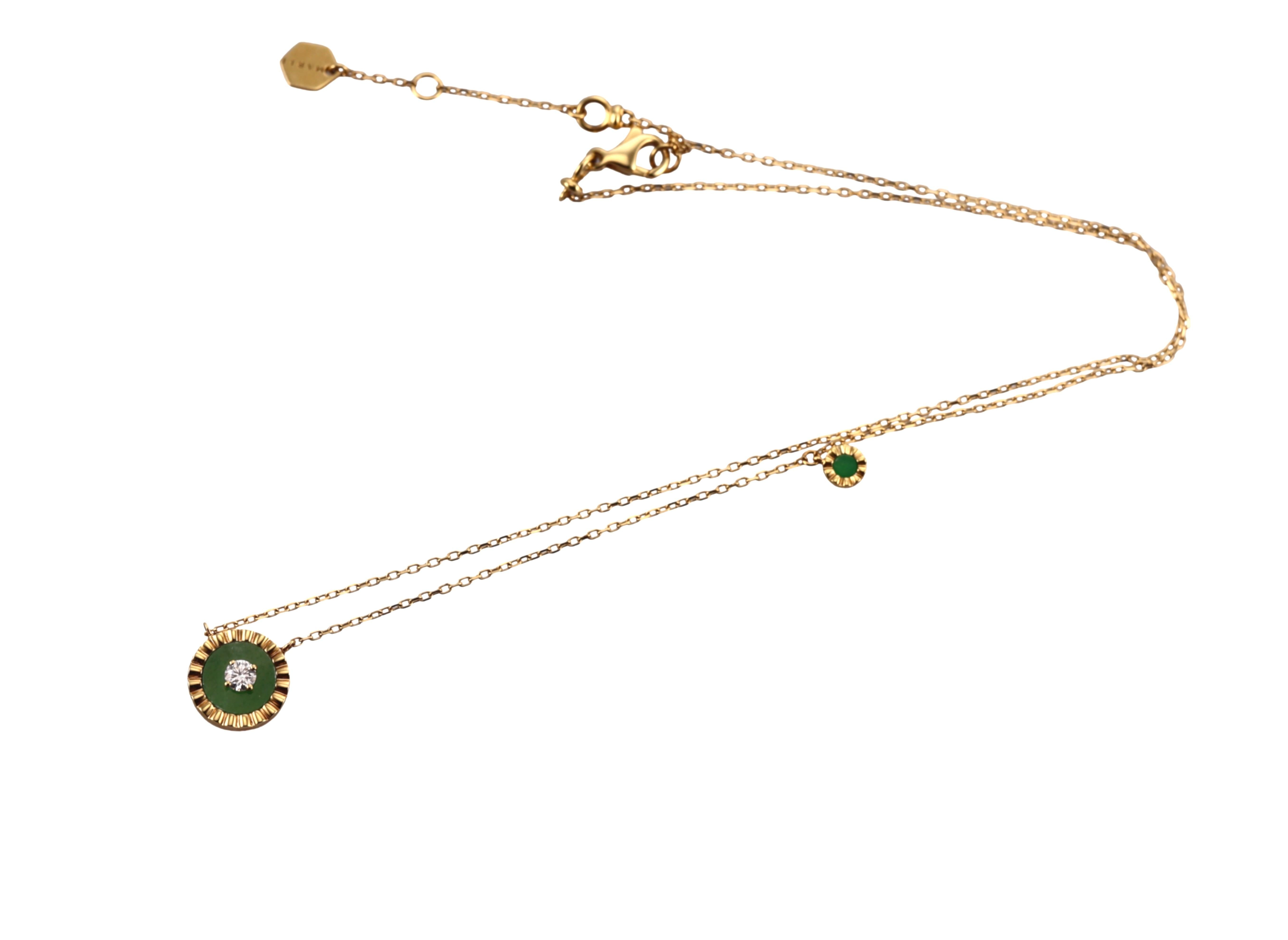 Marli 18k Yellow Gold Diamond Aventurine Pendant Necklace