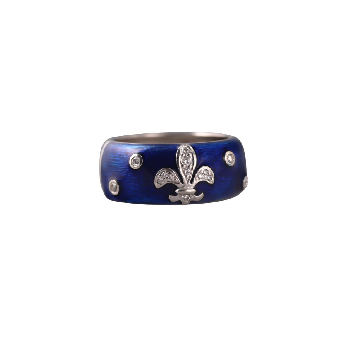 Hidalgo 18K Gold Diamond Enamel Fleur De Lis Band Ring