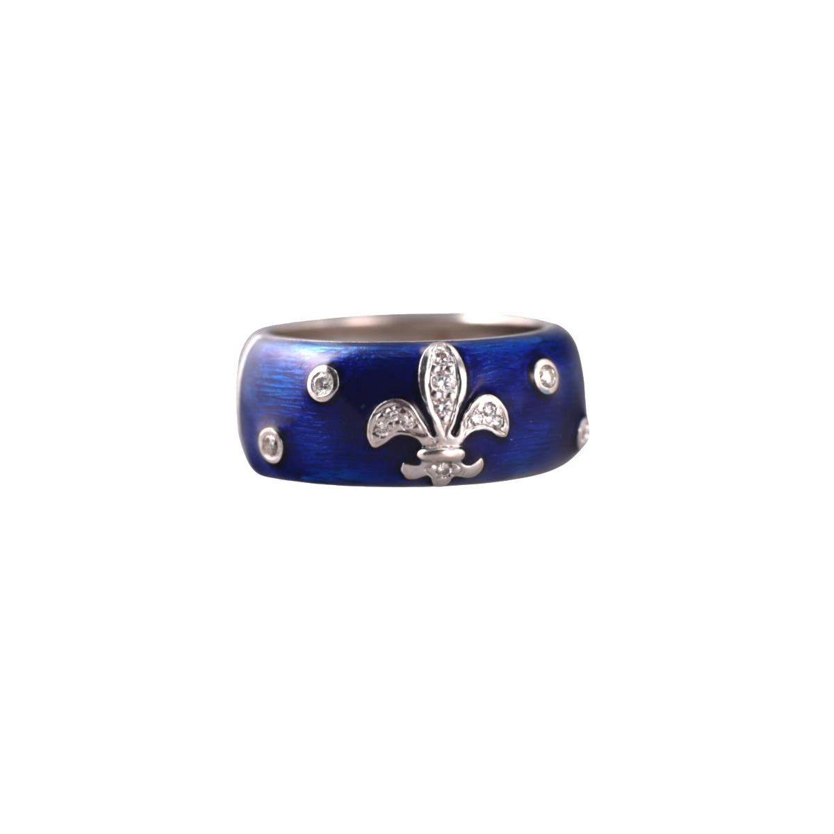 Hidalgo 18K Gold Diamond Enamel Fleur De Lis Band Ring