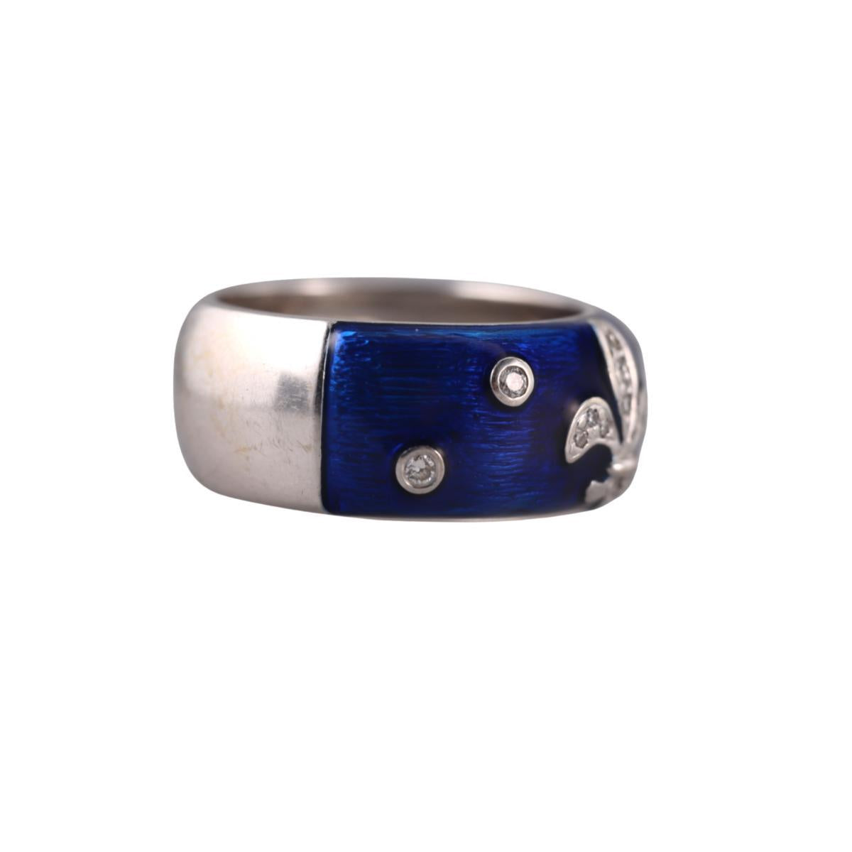 Hidalgo 18K Gold Diamond Enamel Fleur De Lis Band Ring