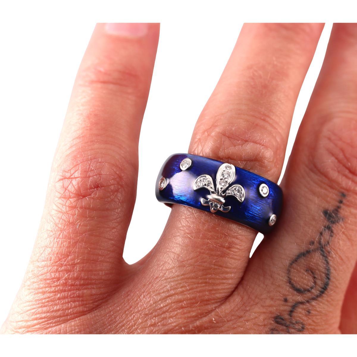 Hidalgo 18K Gold Diamond Enamel Fleur De Lis Band Ring