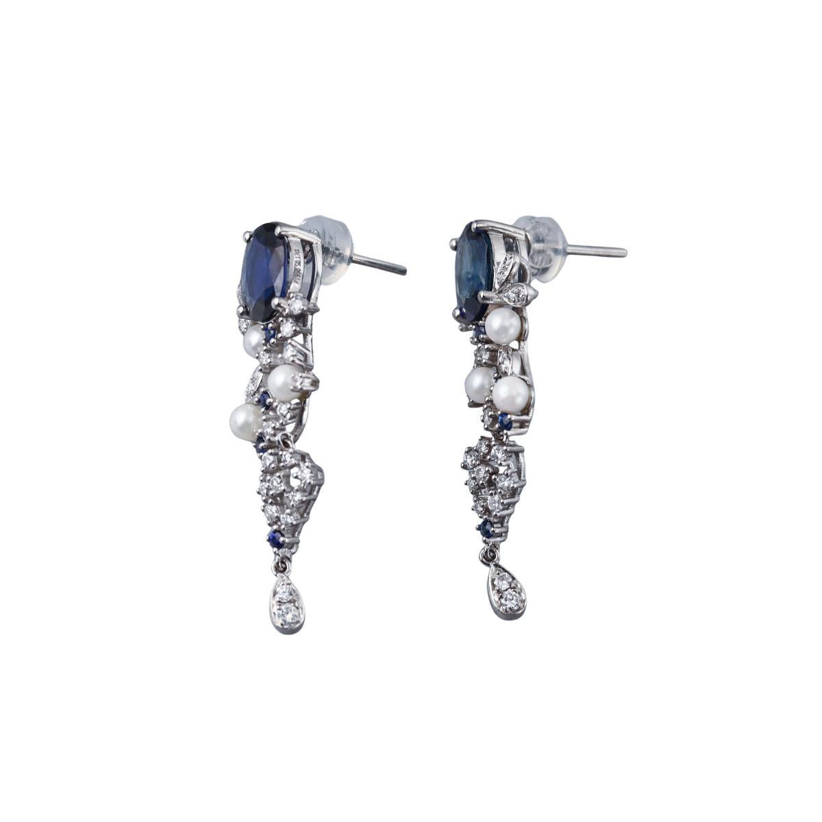 Platinum 3.24ct Sapphire Diamond Pearl Earrings