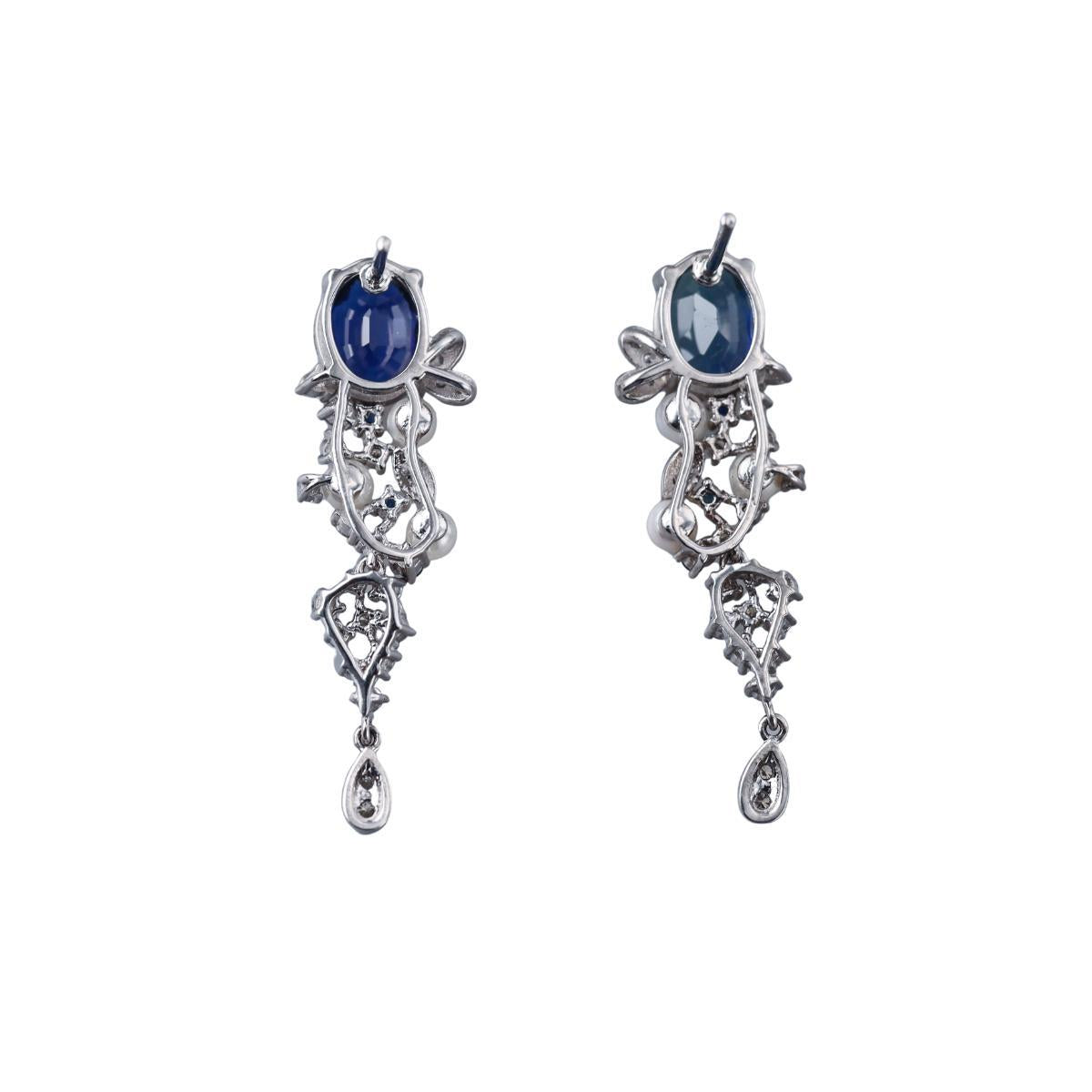 Platinum 3.24ct Sapphire Diamond Pearl Earrings