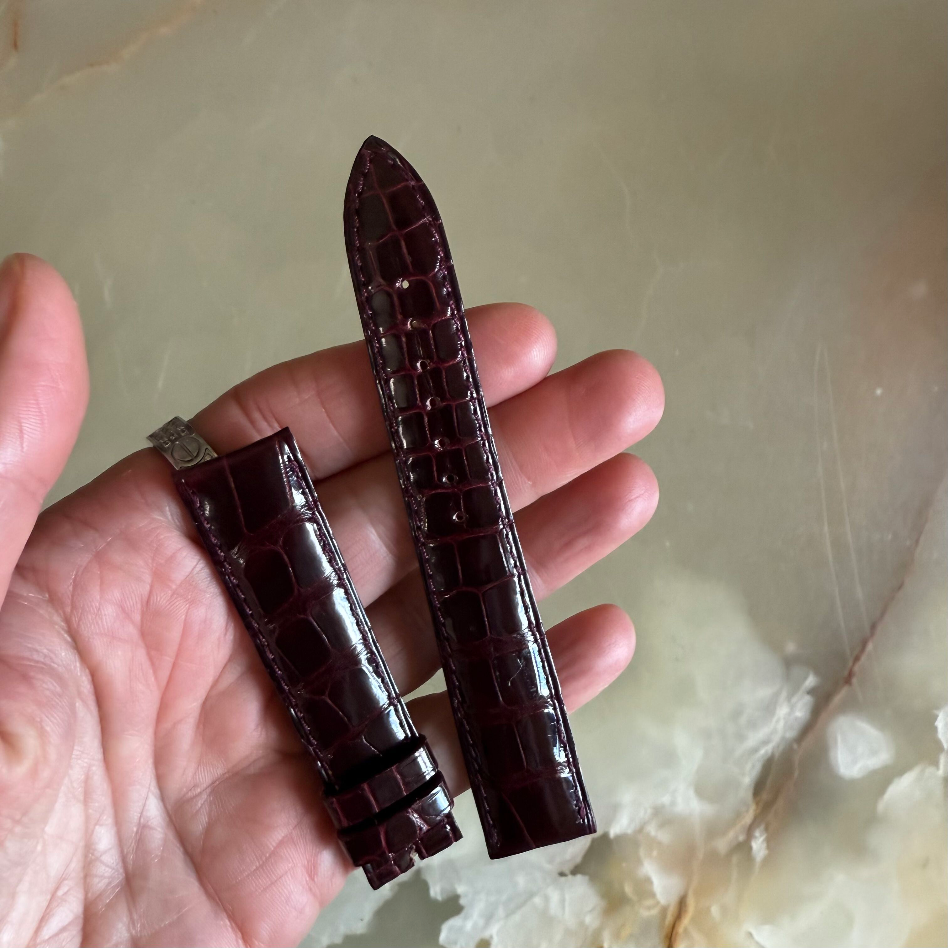 Authentic Breguet Burgundy Shiny Crocodile Watch Strap Band 18mm Padded & Stitched