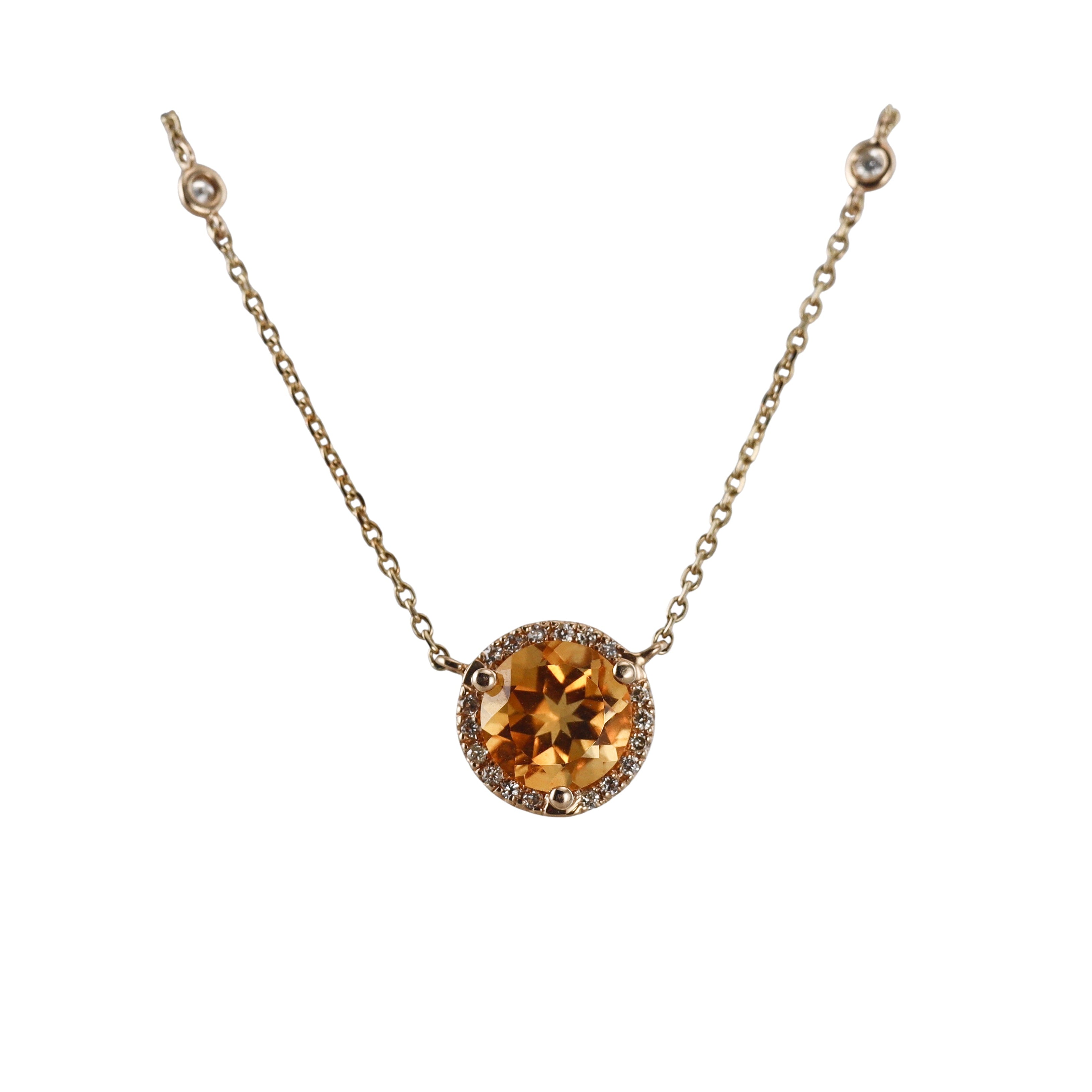 14k Citrine Diamond Pendant Necklace