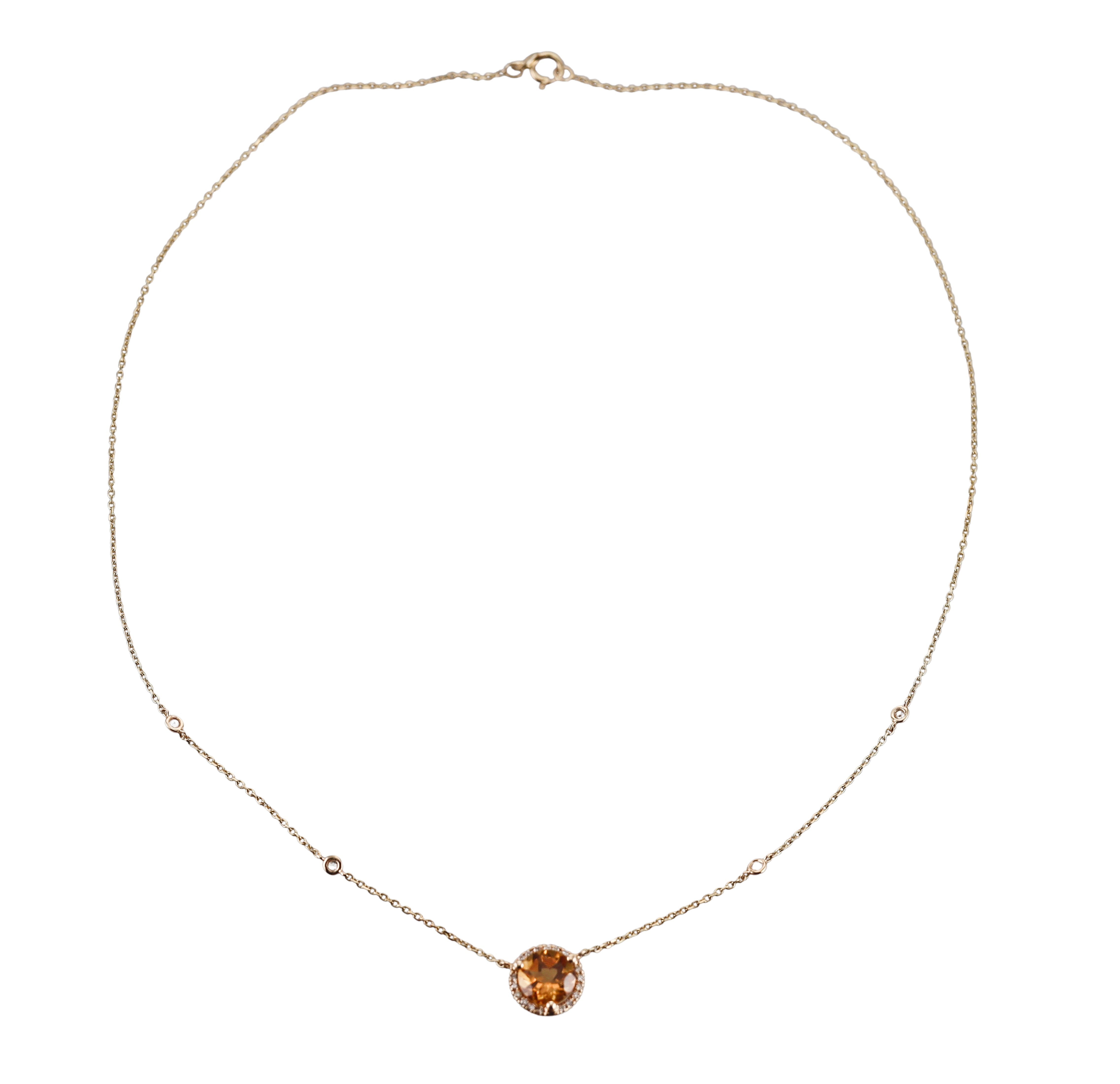 14k Citrine Diamond Pendant Necklace