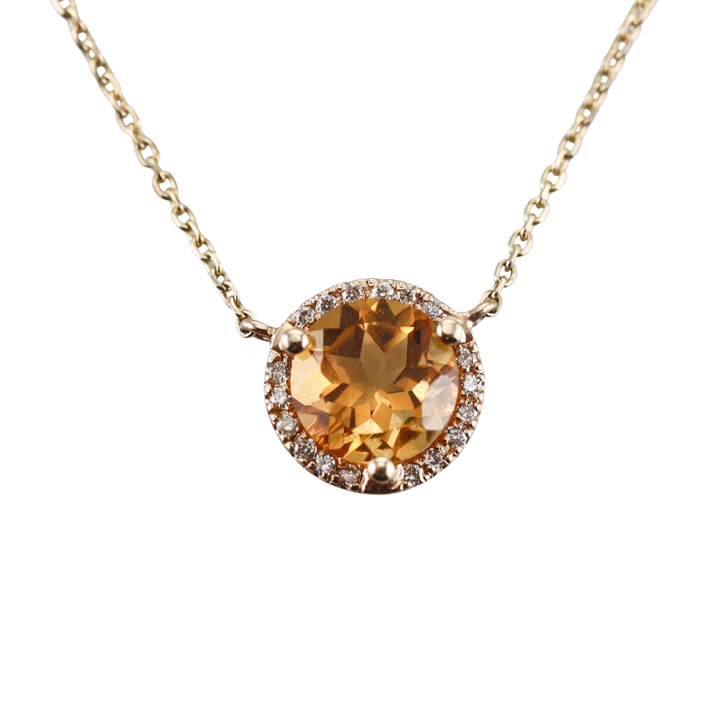 14k Citrine Diamond Pendant Necklace