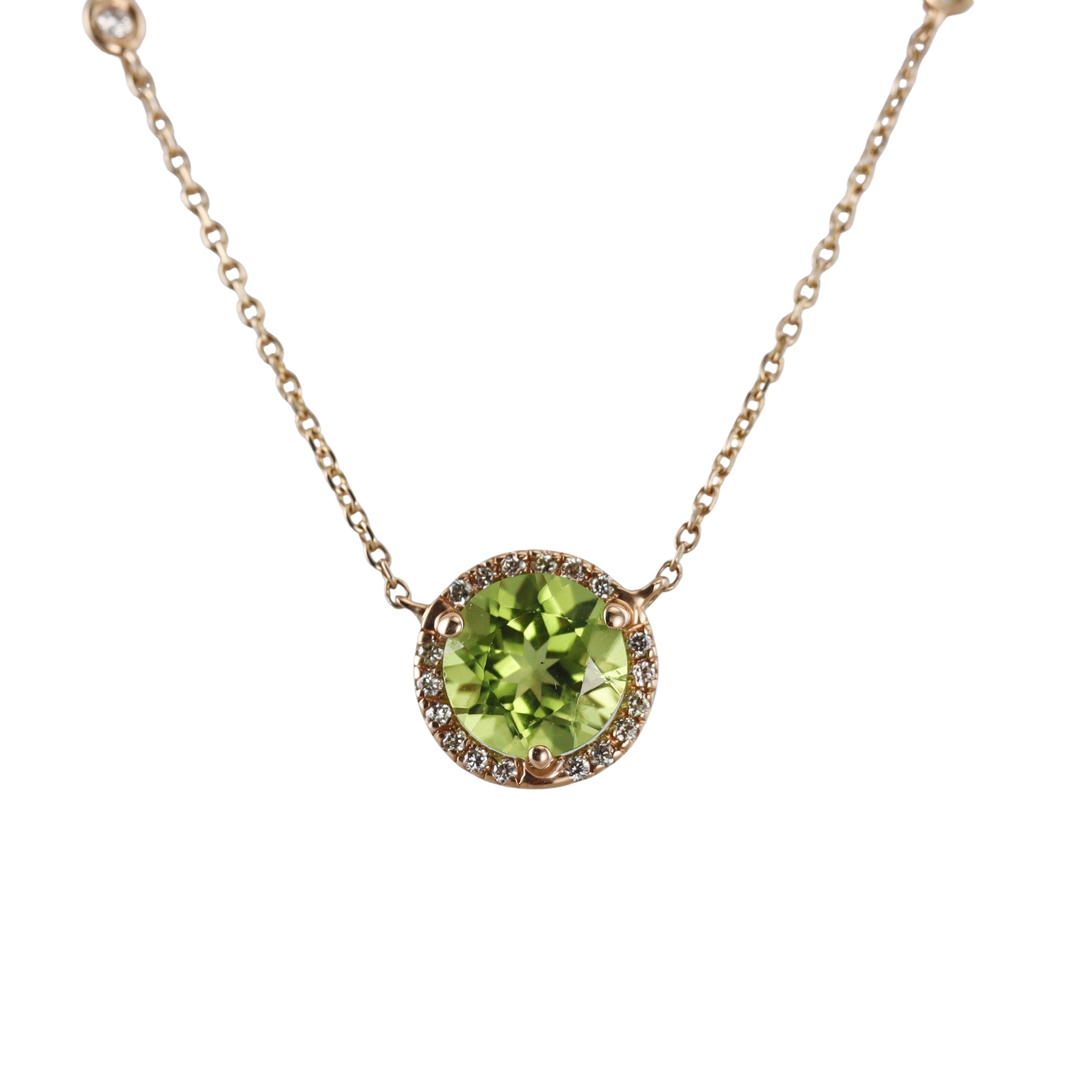 14k Peridot Diamond Pendant Necklace
