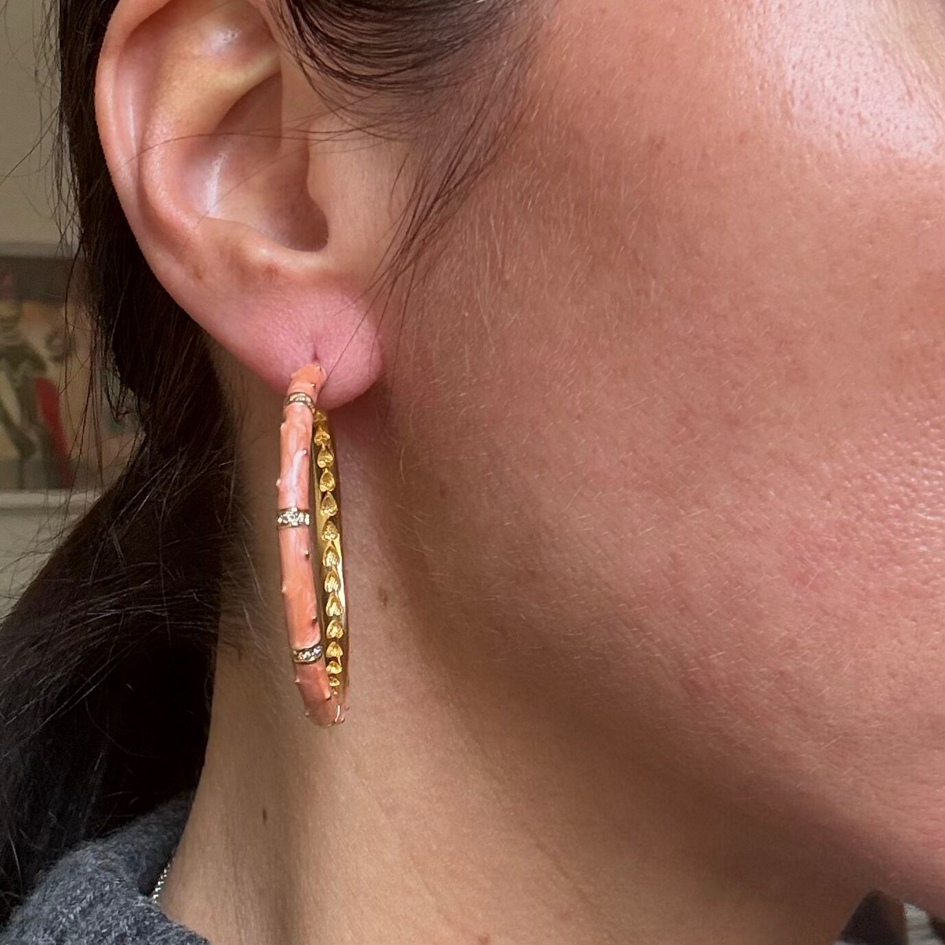 Lauren G Adams Gold Tone Enamel Hoop Earrings