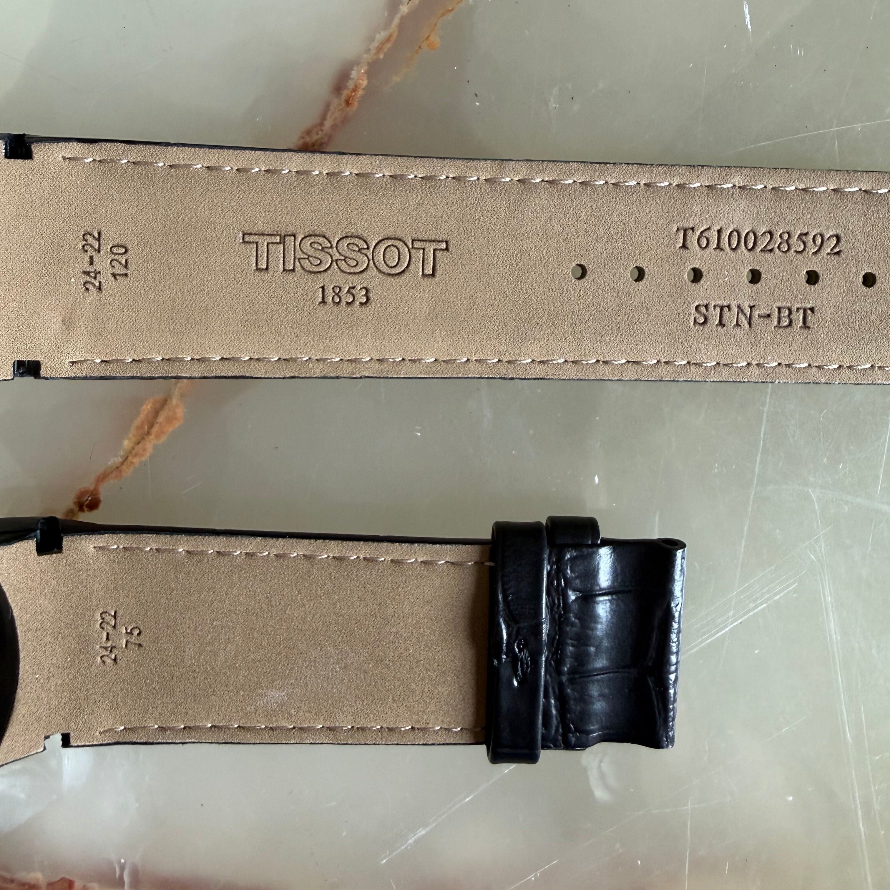 Authentic Tissot Black Leather Watch Strap Band 24mm w Buckle T610028592
