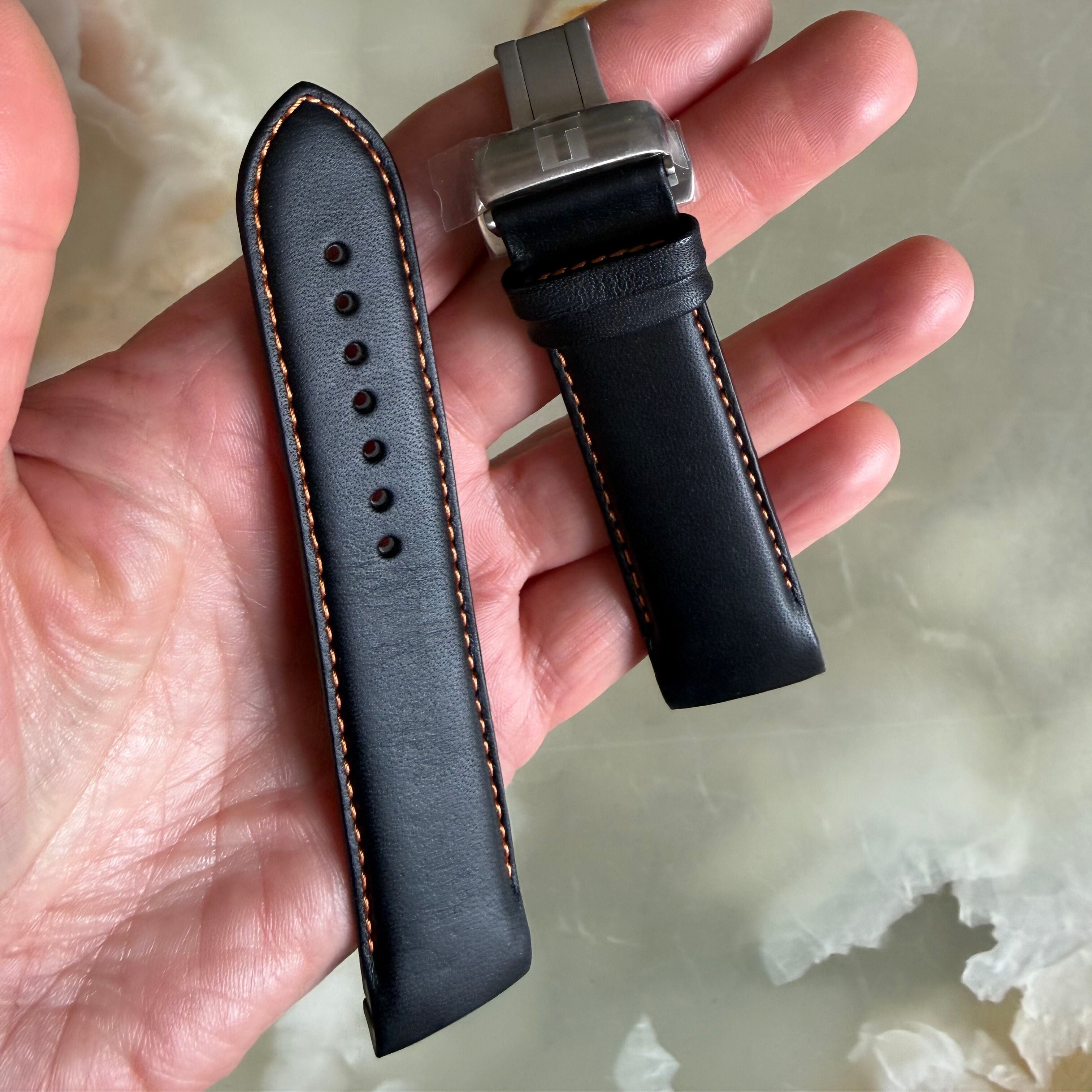 Authentic Tissot Black Leather Watch Strap Band 22mm w Buckle