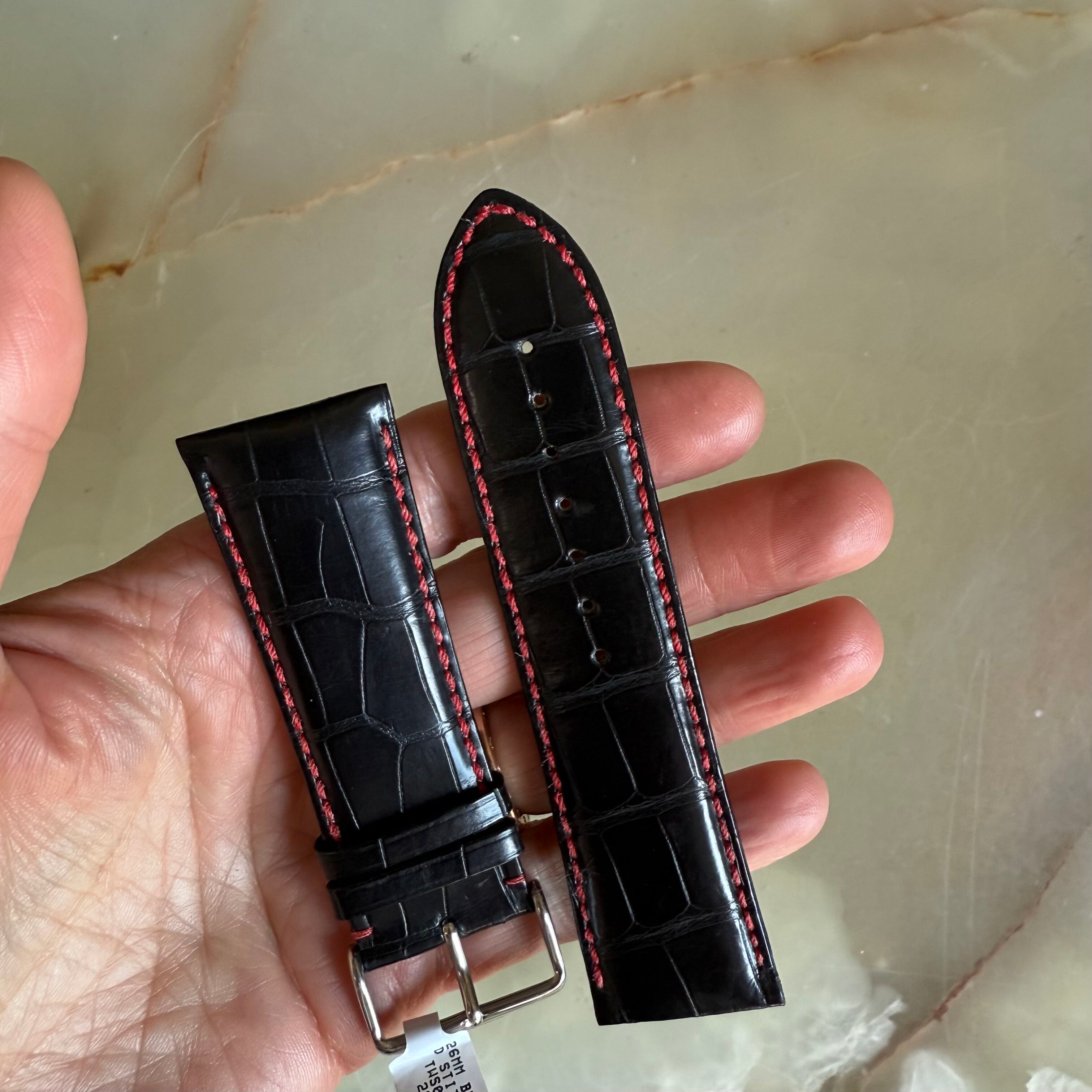 Genuine Alligator Black Watch Strap Band 26mm Padded & Stitched with Buckle