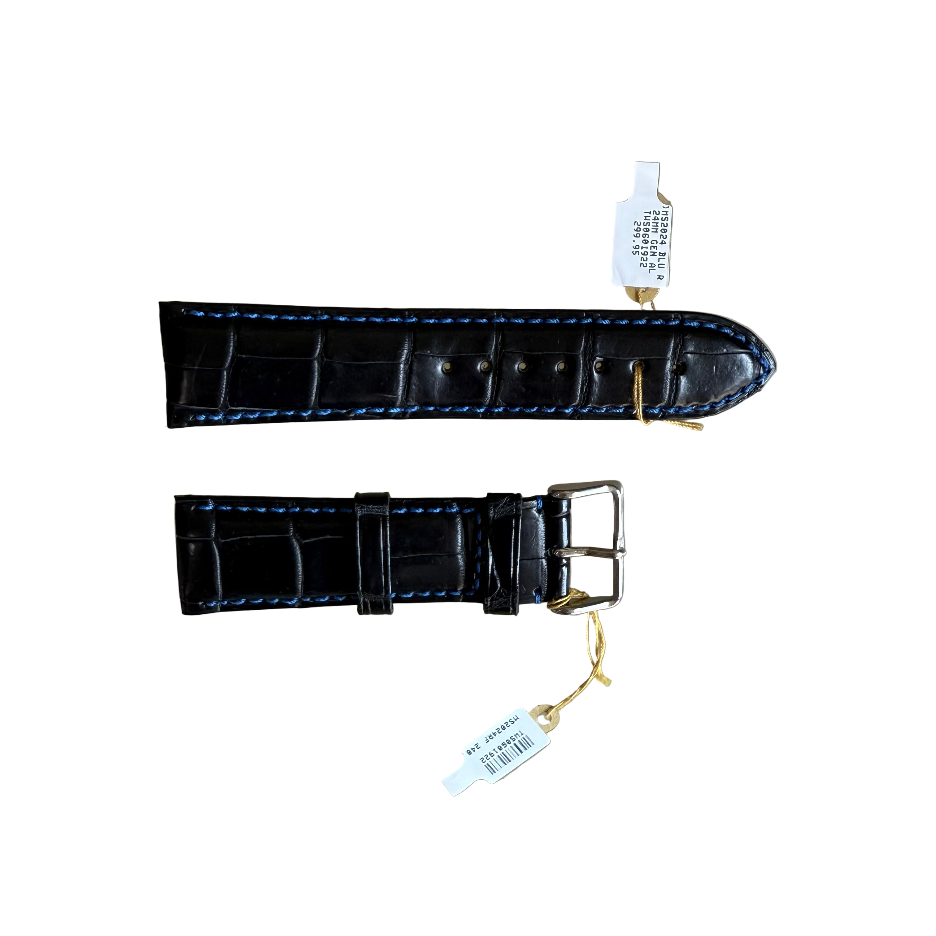 Genuine Alligator Black Watch Strap Band 24mm Padded & Stitched with Buckle