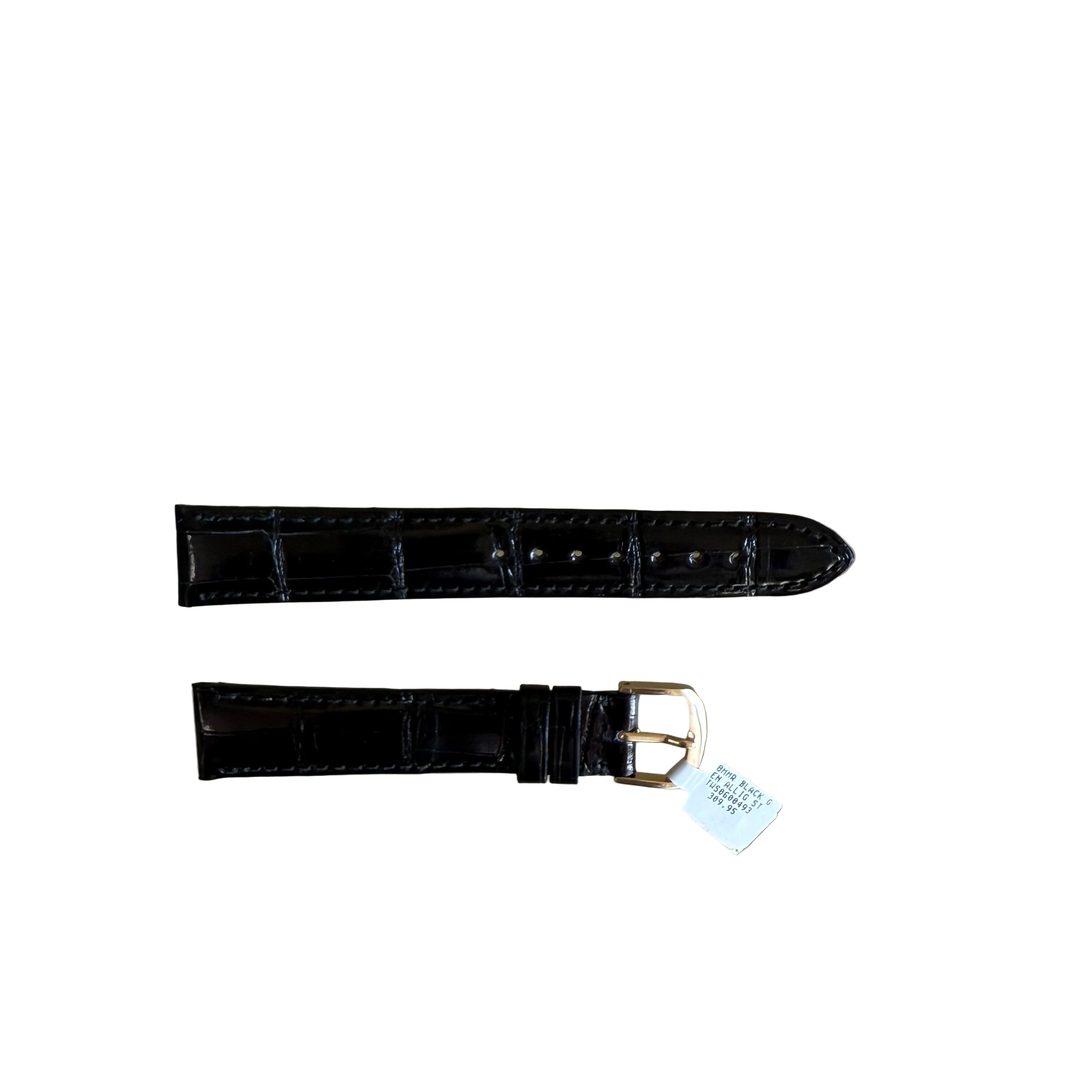 Genuine Shiny Alligator Black Watch Strap Band 18mm Padded & Stitched with Buckle