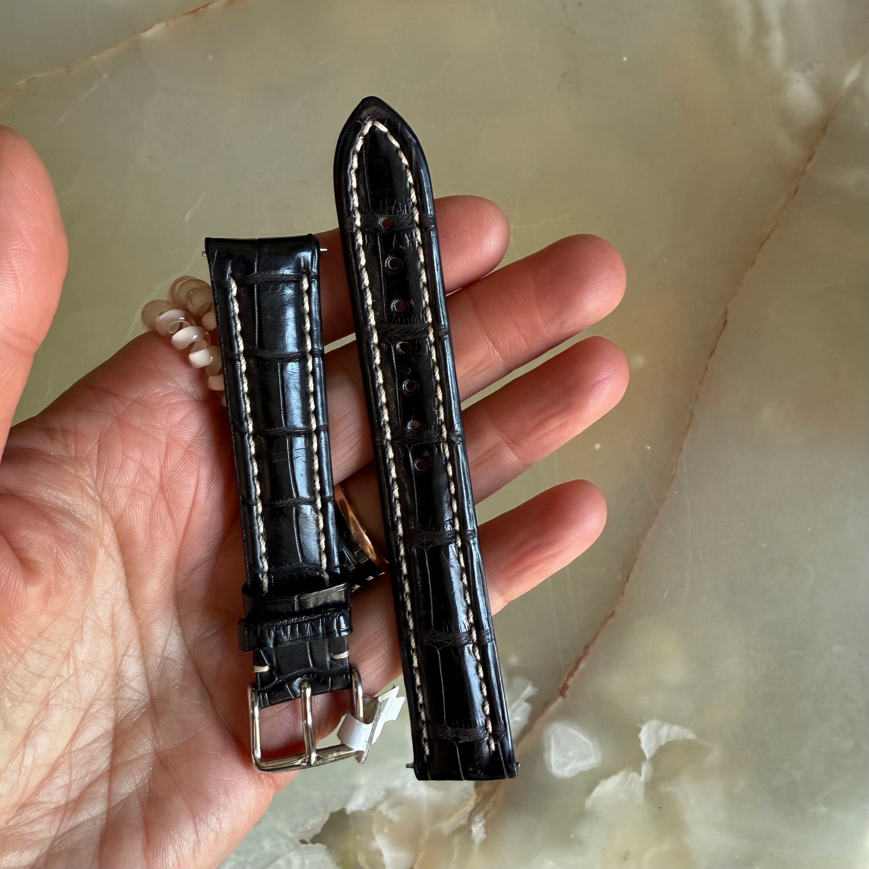 Genuine Alligator Black Watch Strap Band 18mm Padded & Stitched with Buckle