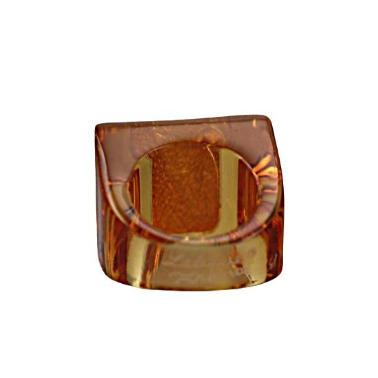 Lalique Charmante Amber Crystal Clear Cabochon Square Vermeil Ring 10524900