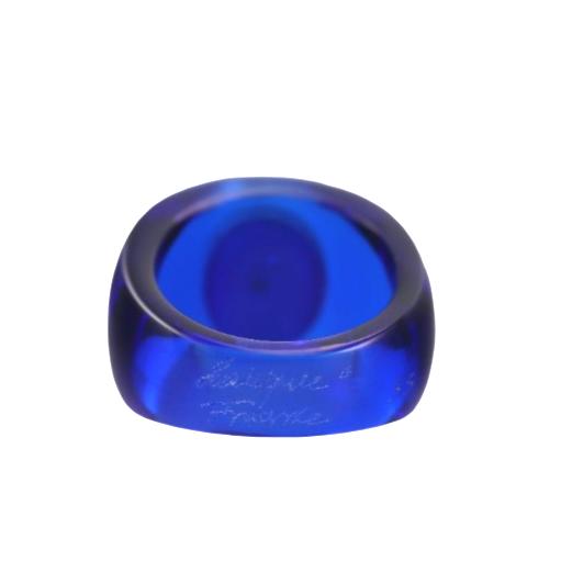 Lalique Charmante Blue Crystal Black Cabochon Sterling Ring 10451900