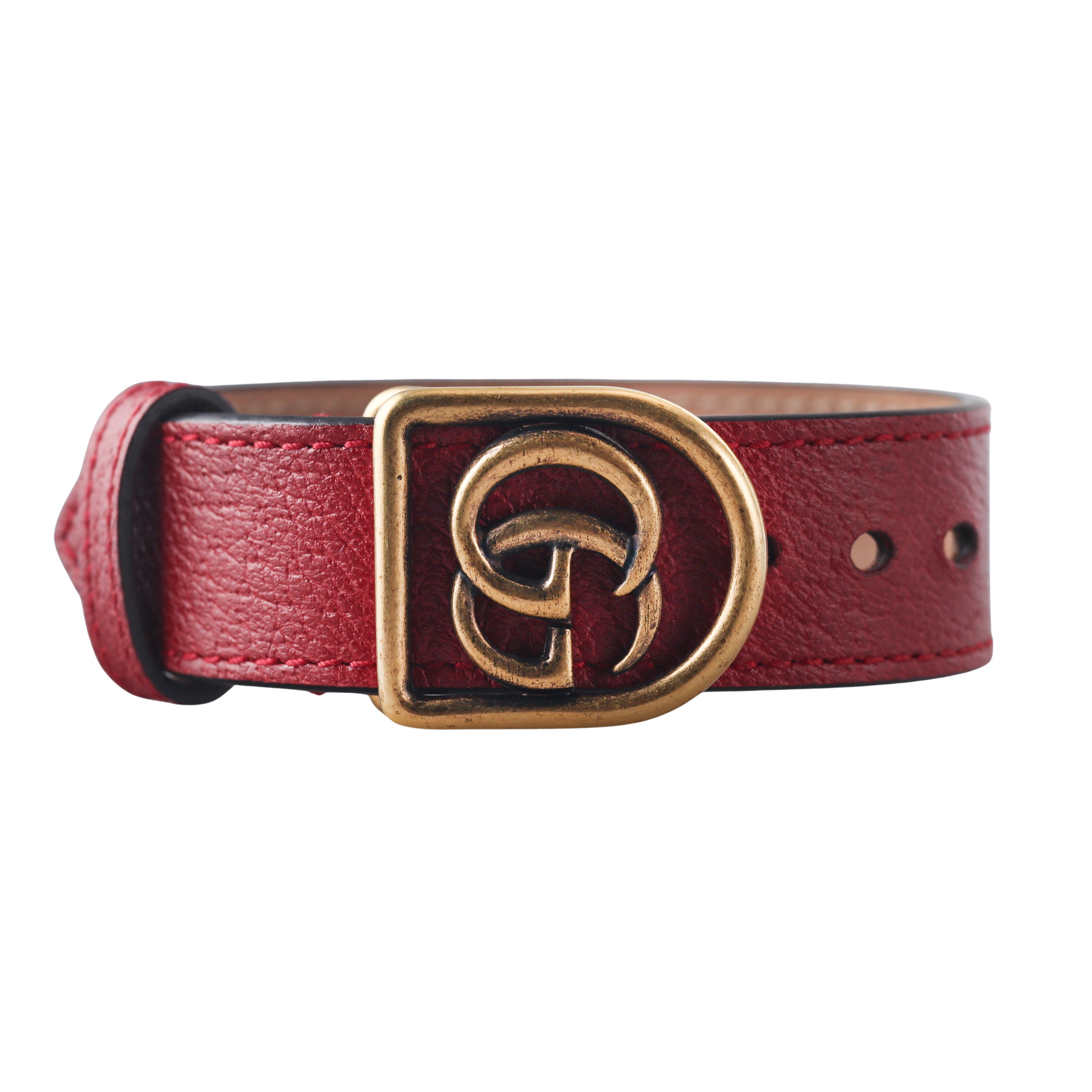 Gucci Icon GG Red Leather Gold Tone Bracelet