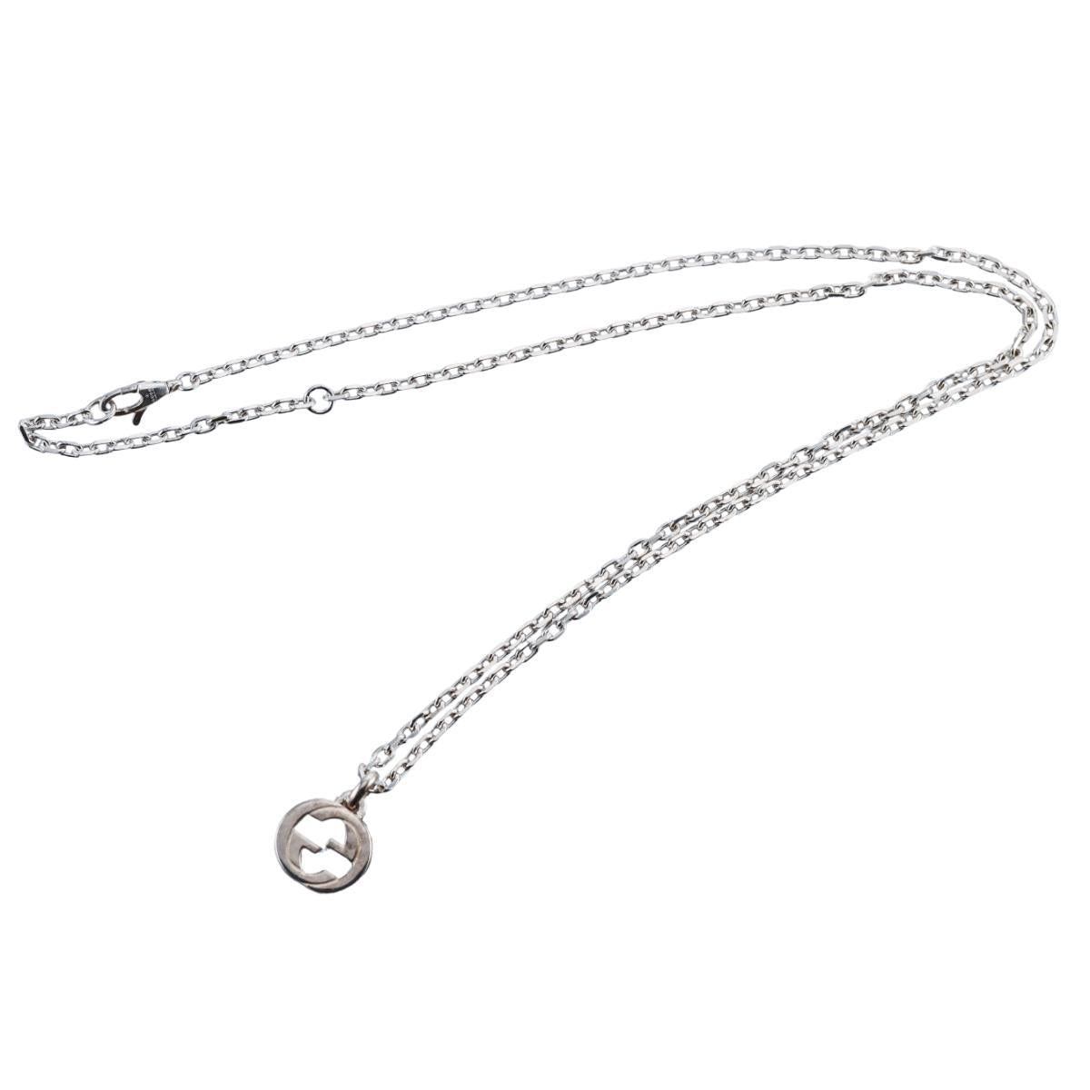 Gucci Interlocking GG Pendant Sterling Silver Chain Necklace