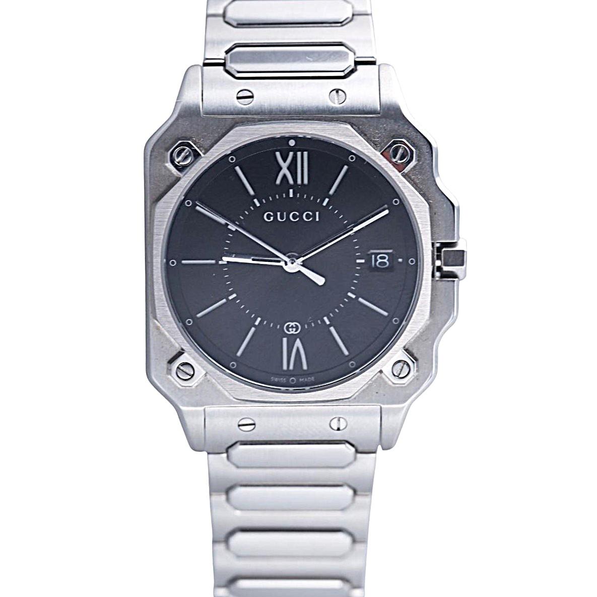 Gucci G-Flat Black Dial 30mm Steel Watch YA166505