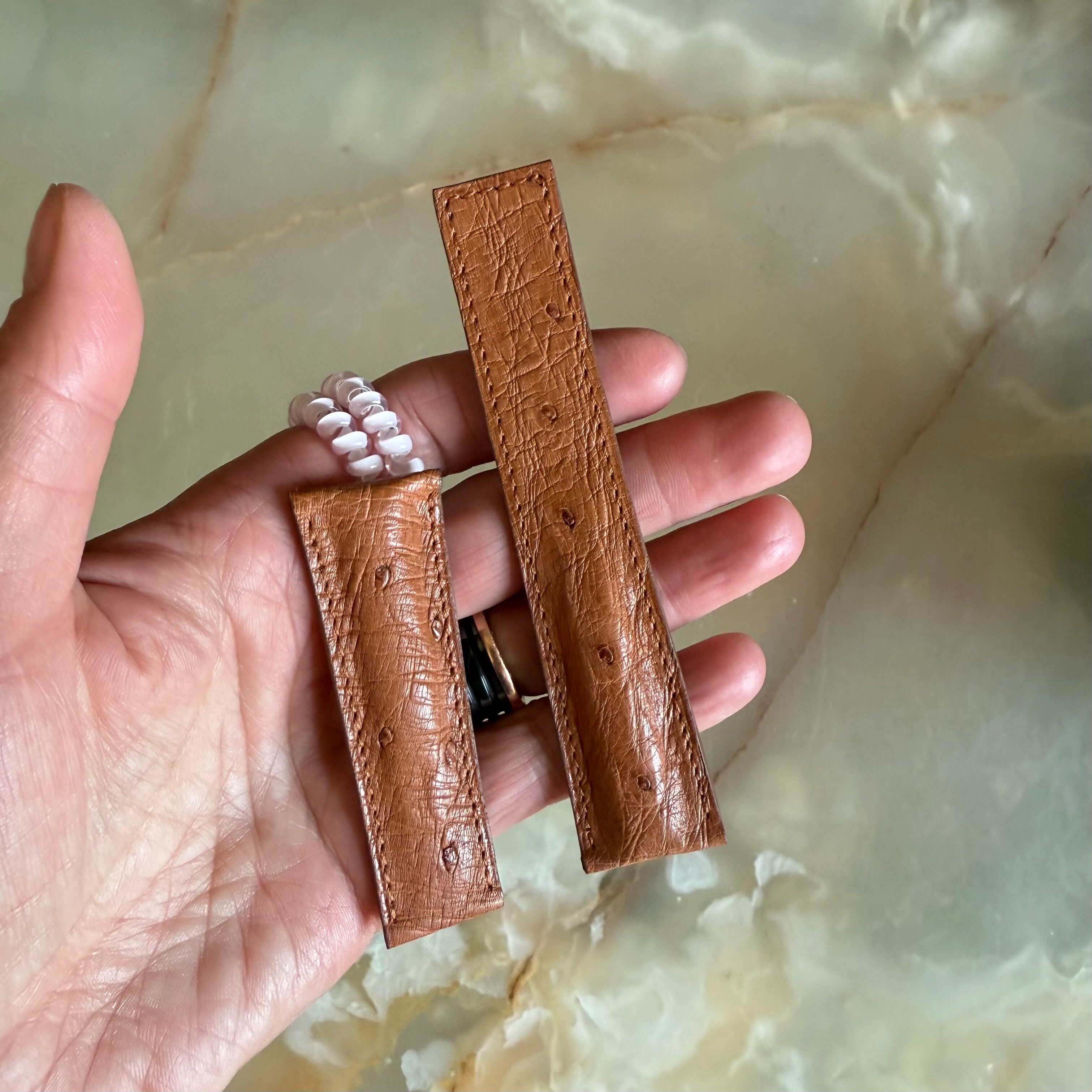 Genuine Ostrich Brown Watch Strap Band 24mm Padded & Stitched