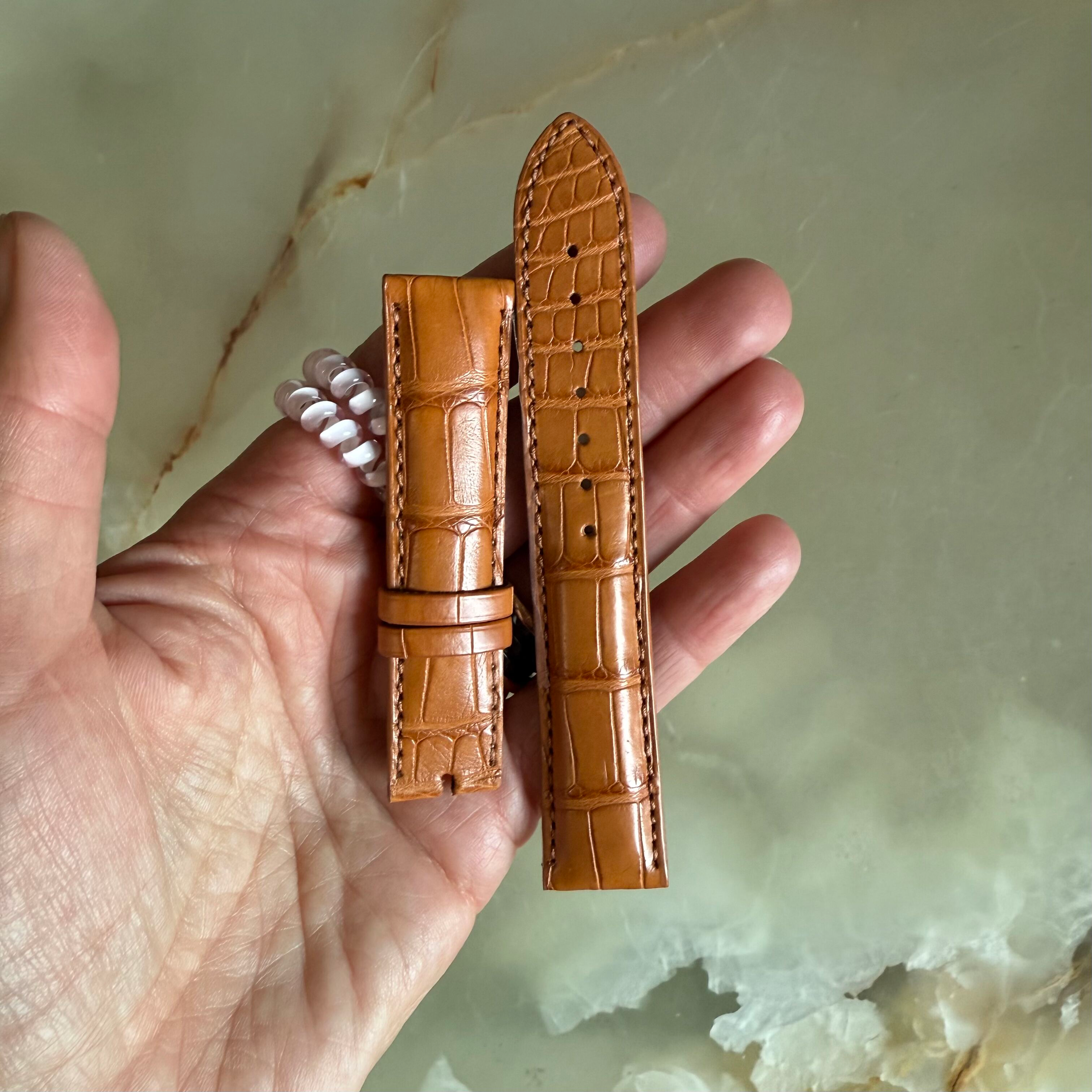 Genuine Alligator Brown Watch Strap Band 20mm Padded & Stitched