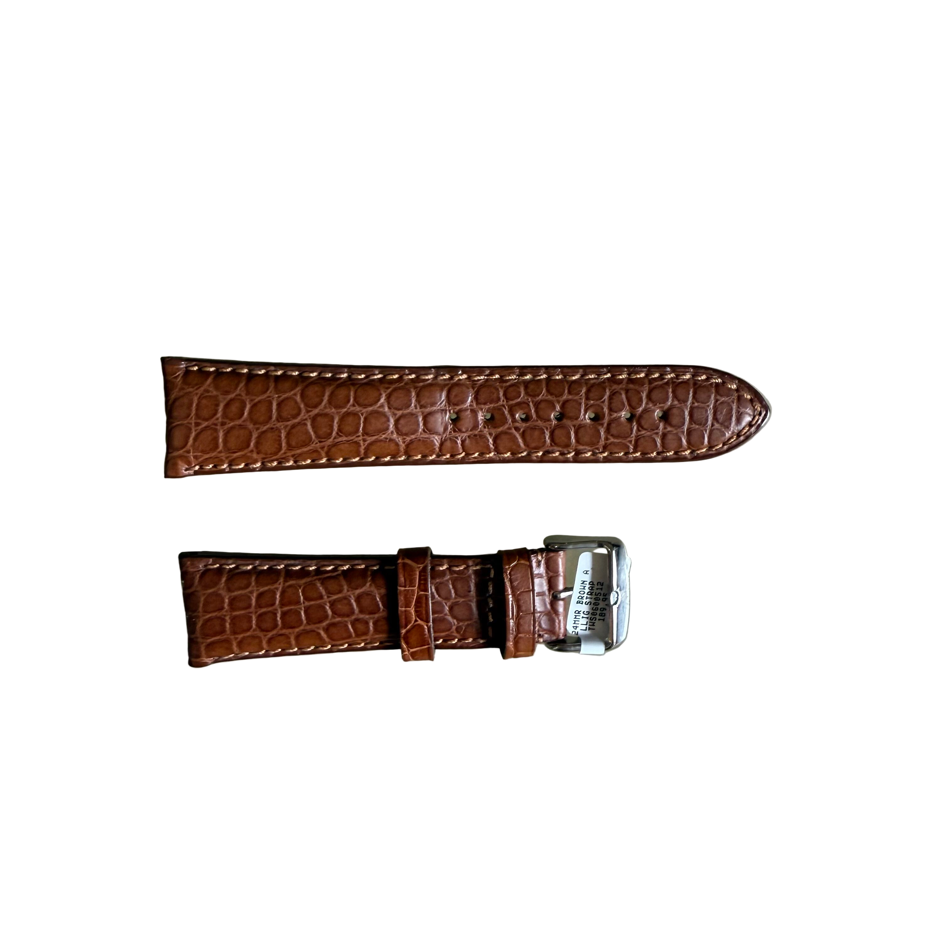 Genuine Alligator Brown Watch Strap Band 24mm Padded & Stitched with Buckle