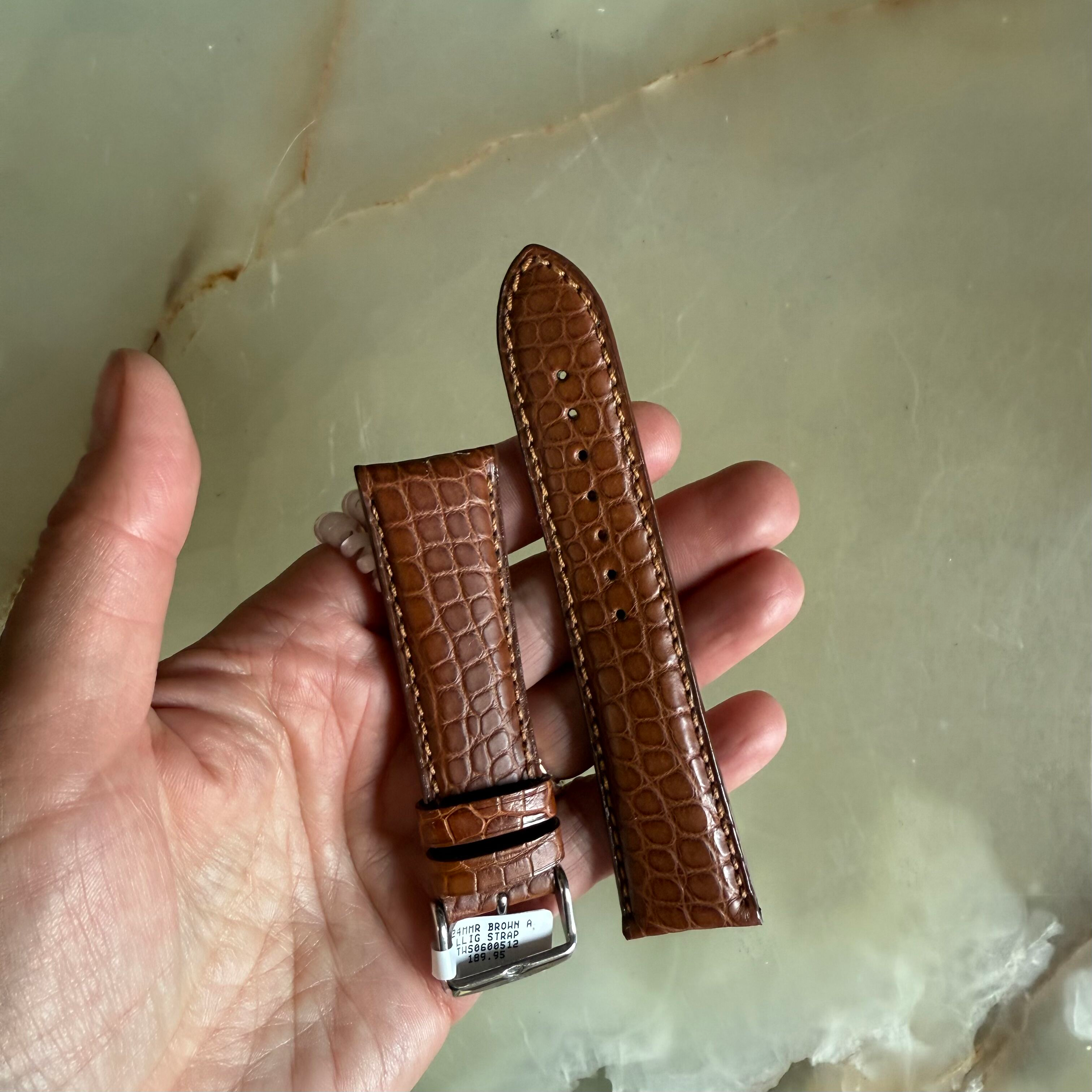 Genuine Alligator Brown Watch Strap Band 24mm Padded & Stitched with Buckle