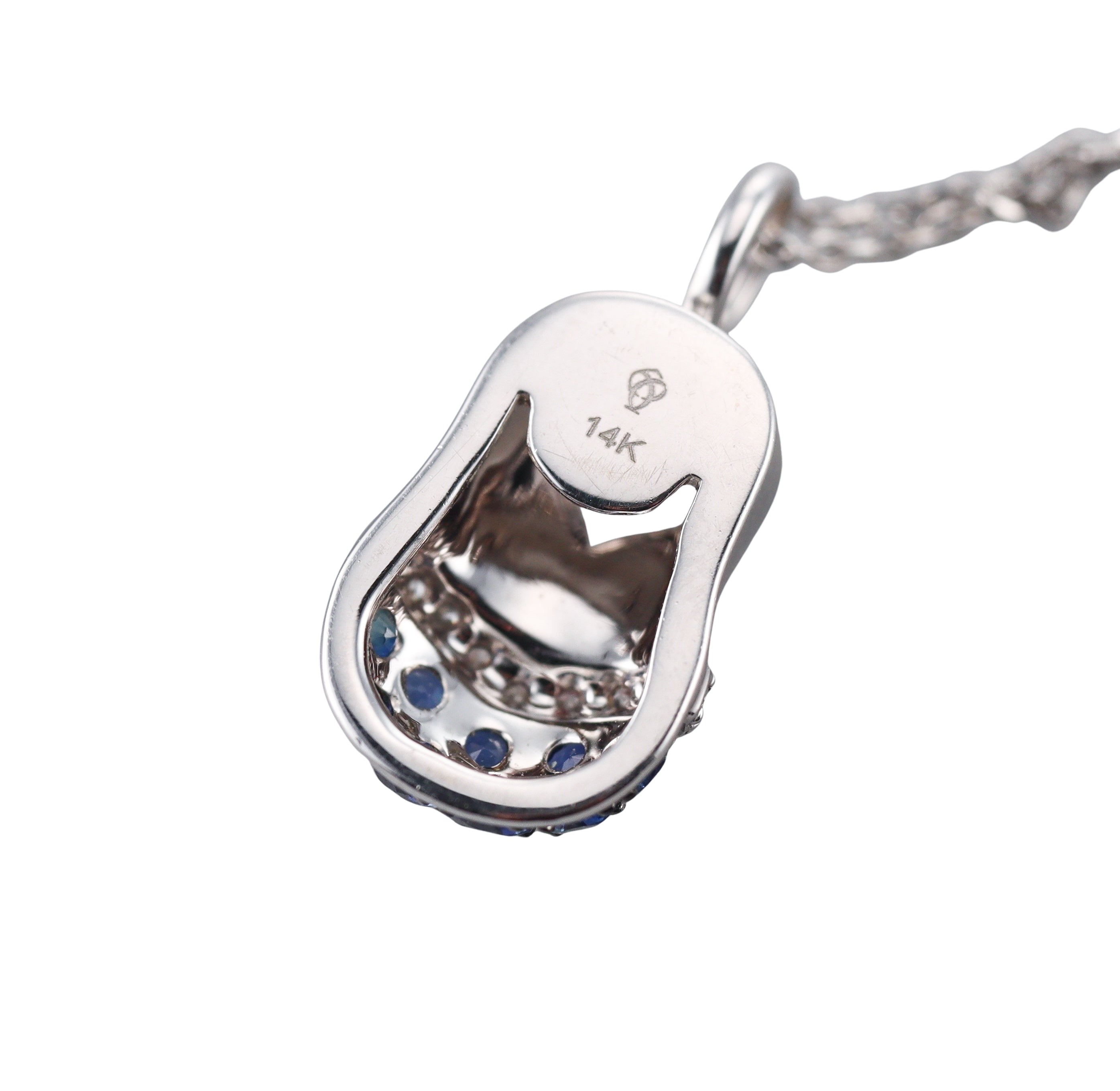 14k Gold Diamond Sapphire Baby Shoe Pendant Necklace