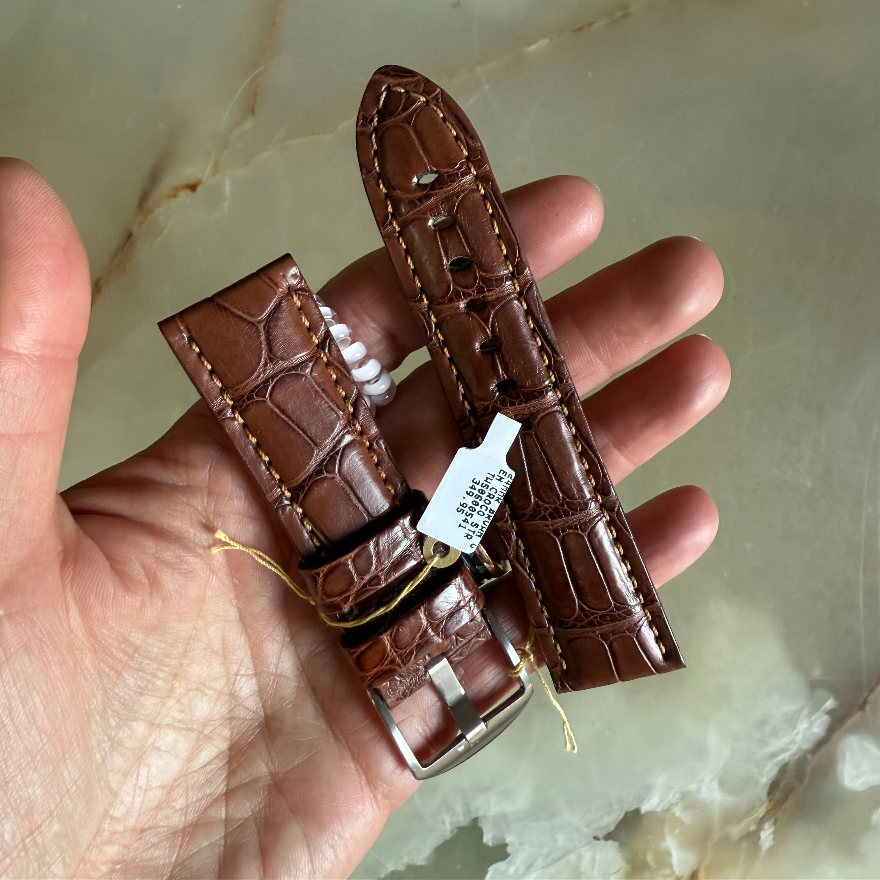Genuine Alligator Brown Watch Strap Band 24mm Padded & Stitched with Buckle
