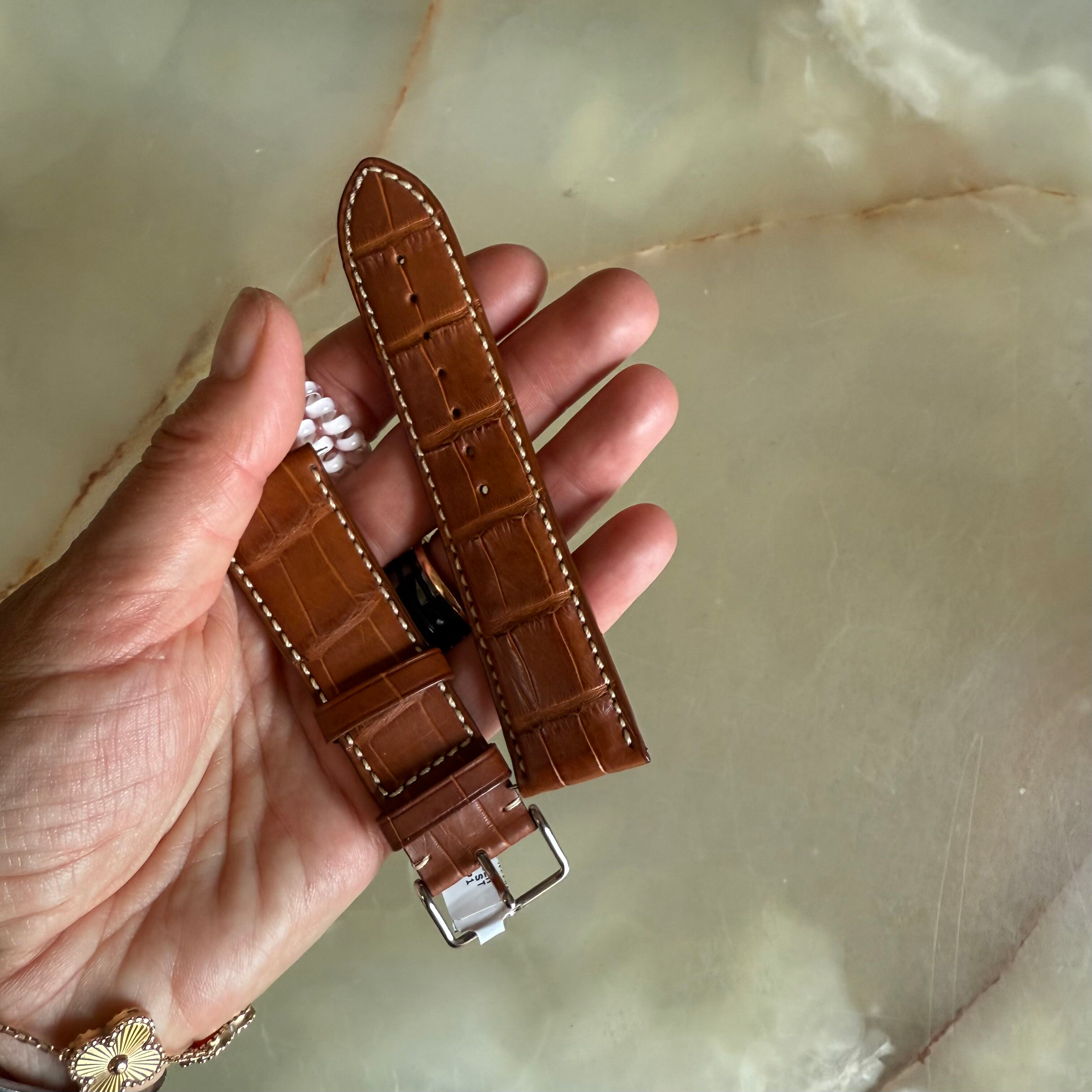 Genuine Alligator Brown Watch Strap Band 24mm Padded & Stitched with Buckle